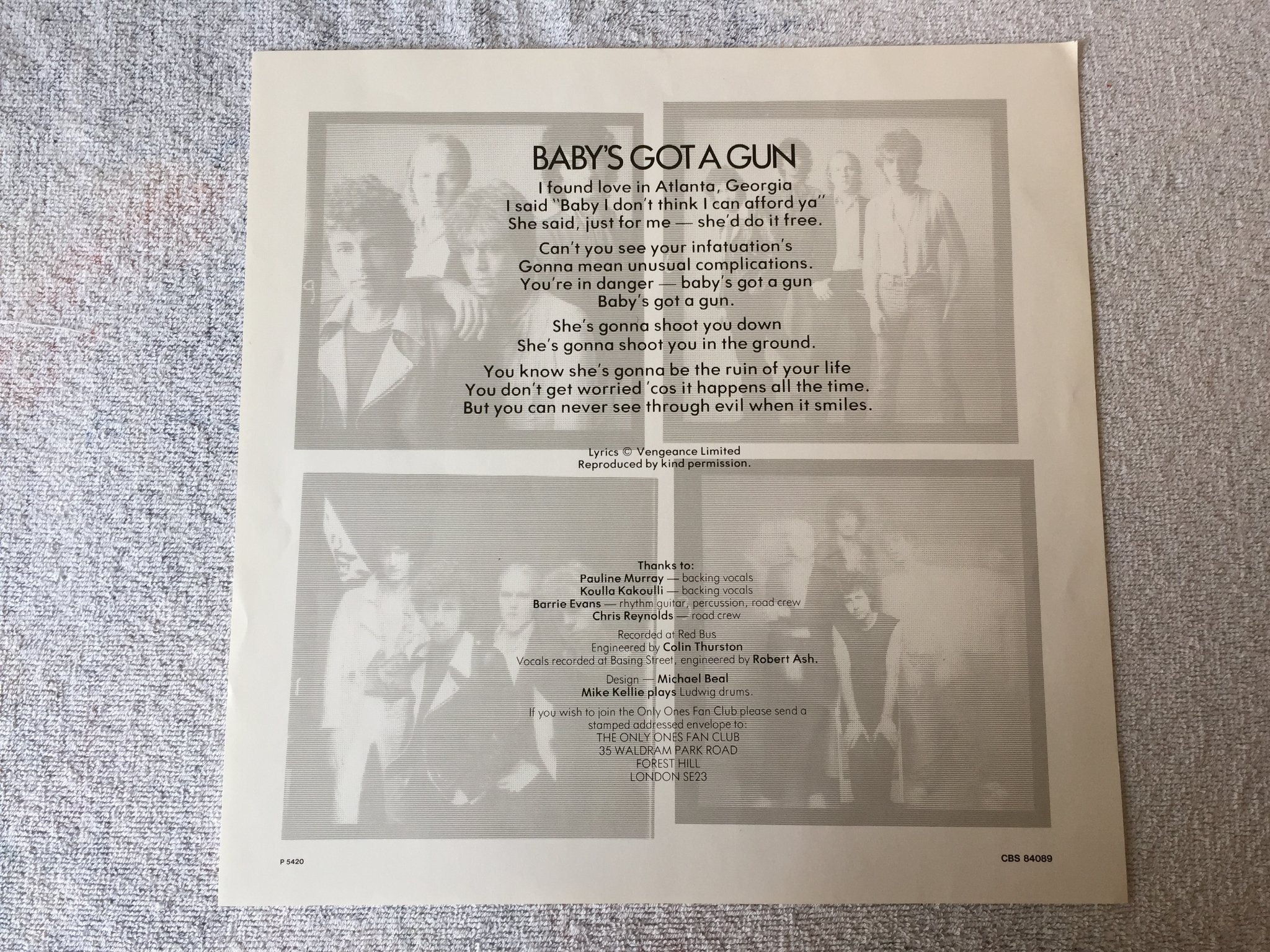 Omslagsbild för skivan THE ONLY ONES baby's got a gun LP -80 Hol CBS 84089