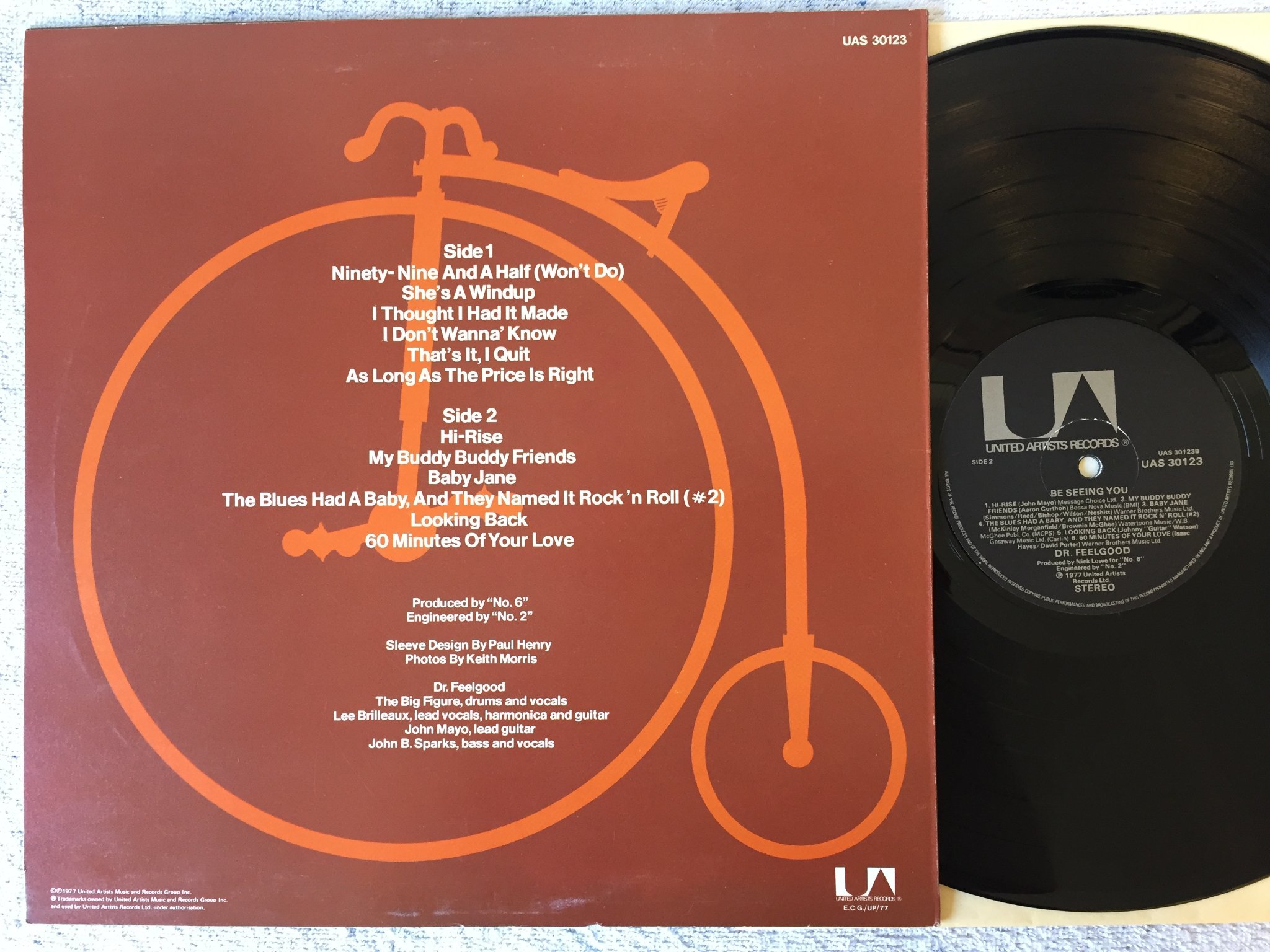 Omslagsbild för skivan DR FEELGOOD be seeing you LP -77 UK UNITED UAS 30123