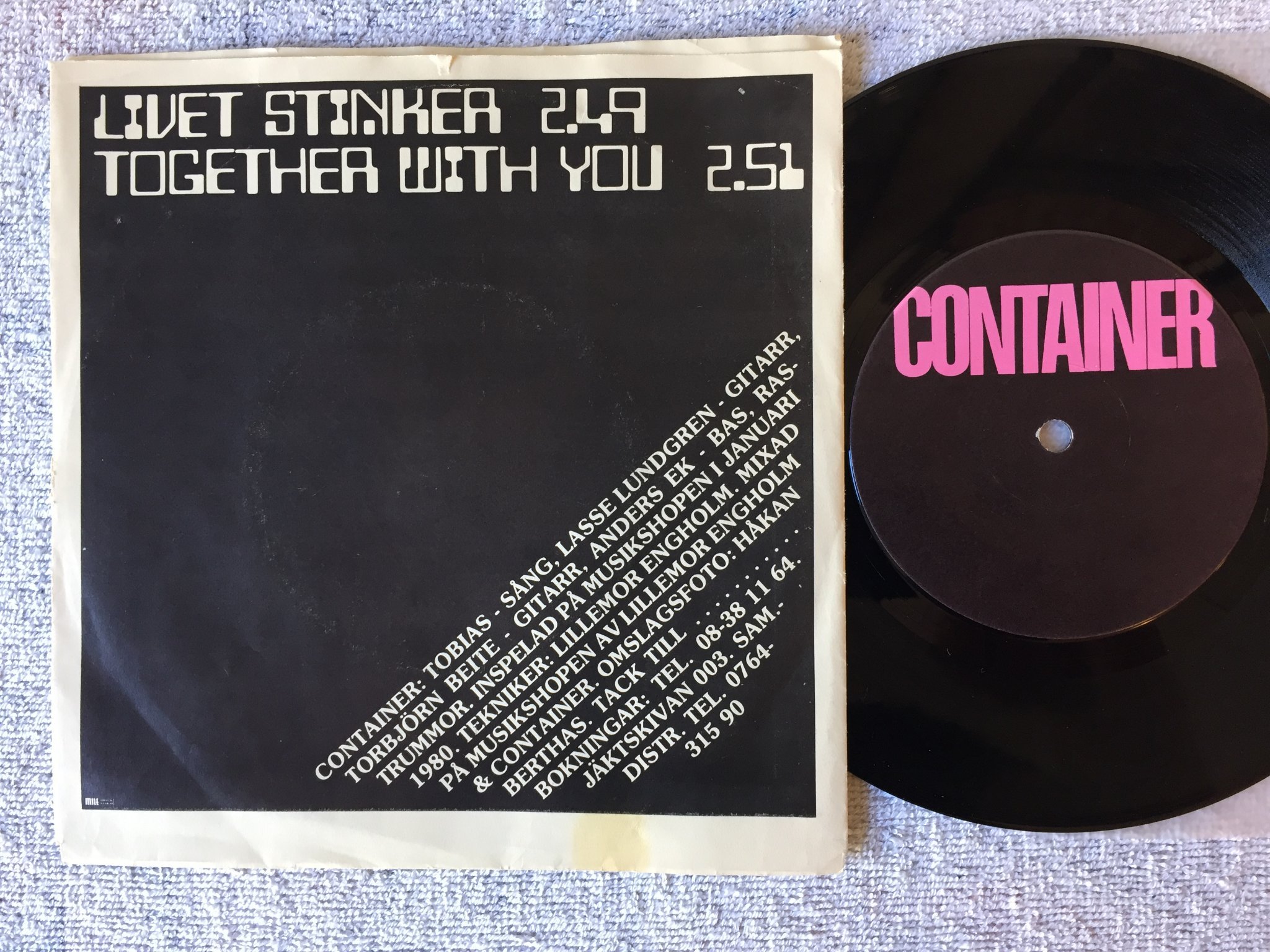 Omslagsbild för skivan CONTAINER livet stinker 7"single -80 Swe Swe JÄKT 003