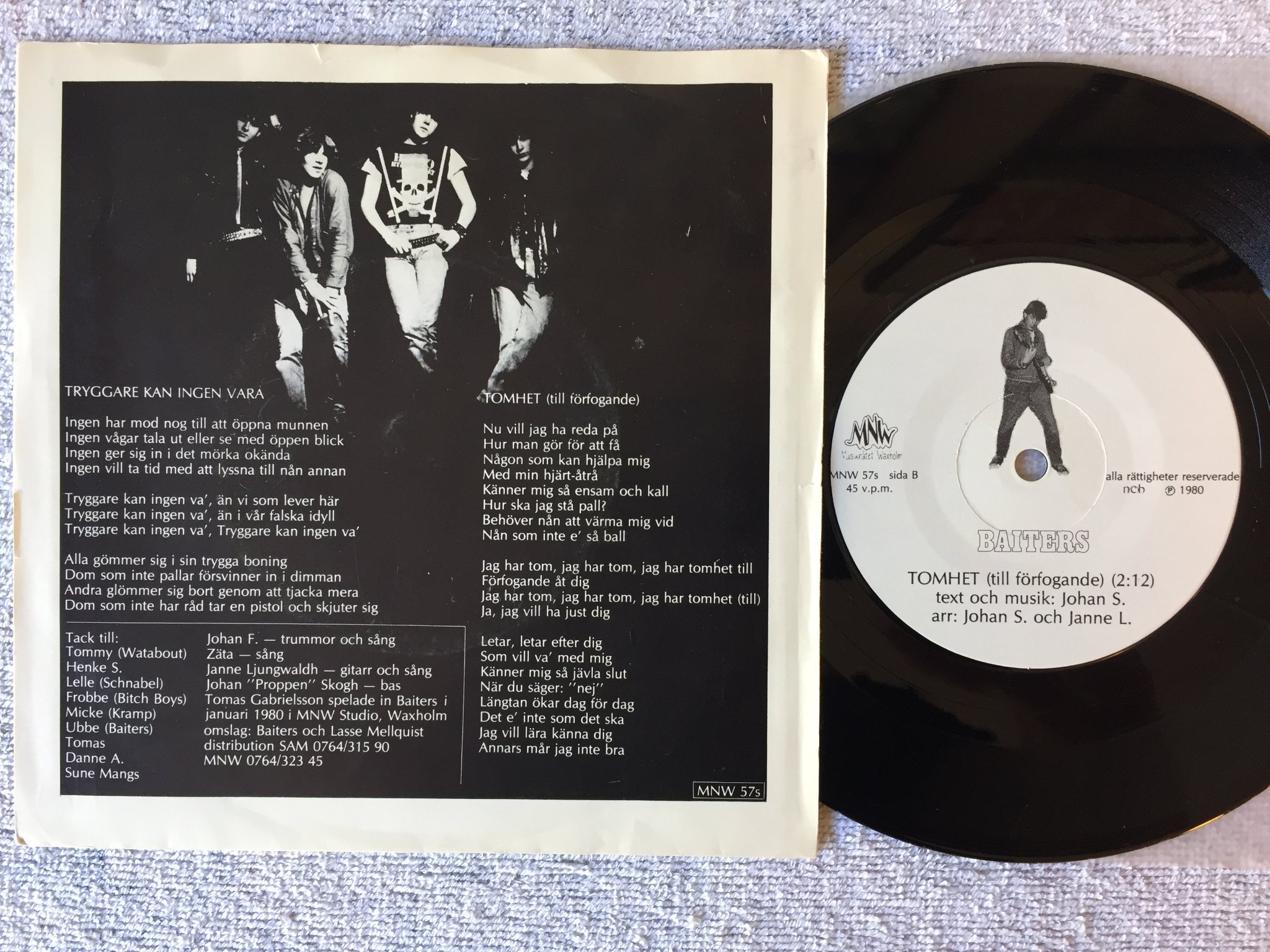 Omslagsbild för skivan BAITERS tryggare kan ingen vara 7"single -80 Swe MNW 57s
