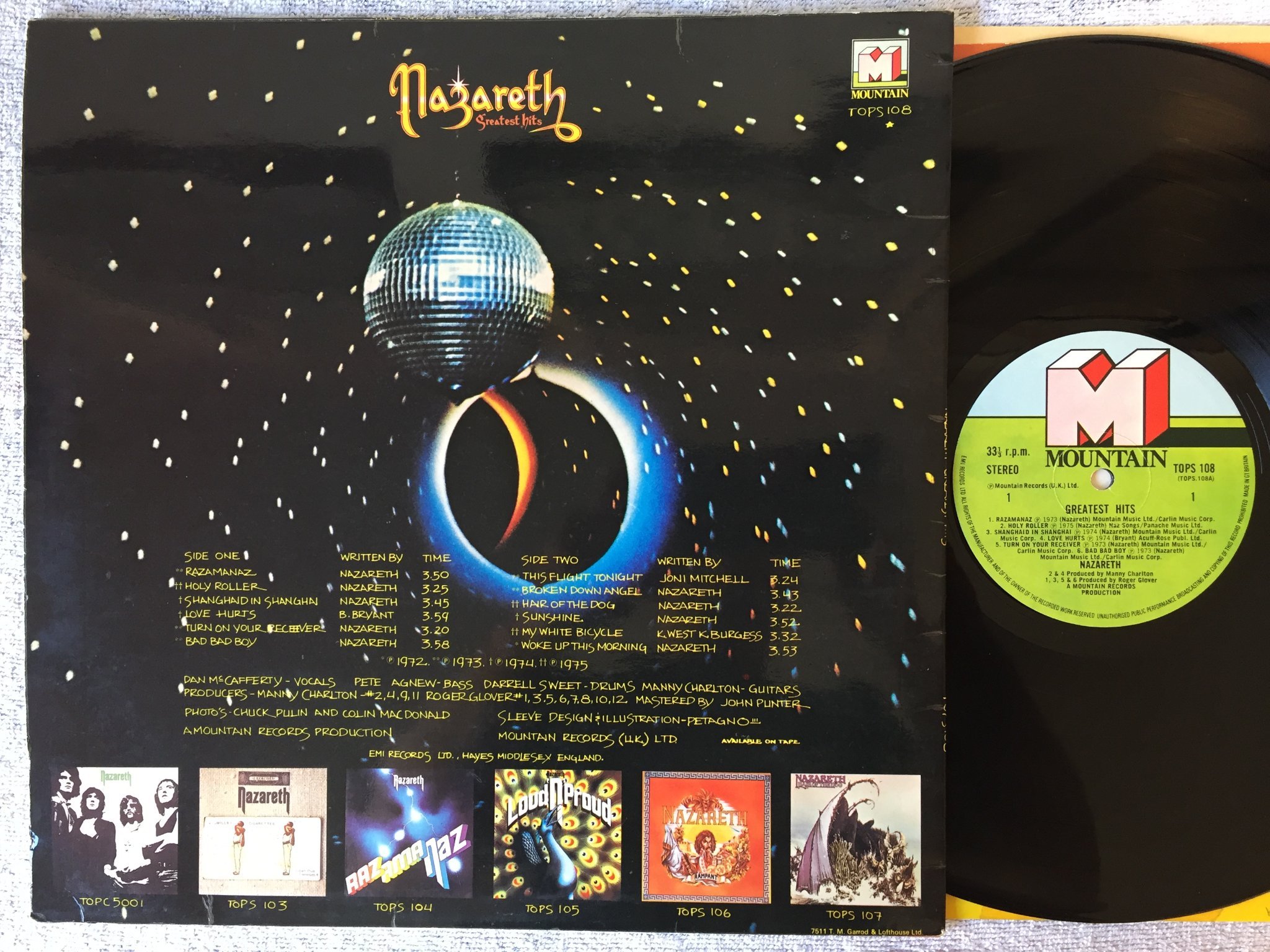 Omslagsbild för skivan NAZARETH greatest hits LP UK MOUNTAIN TOPS 108