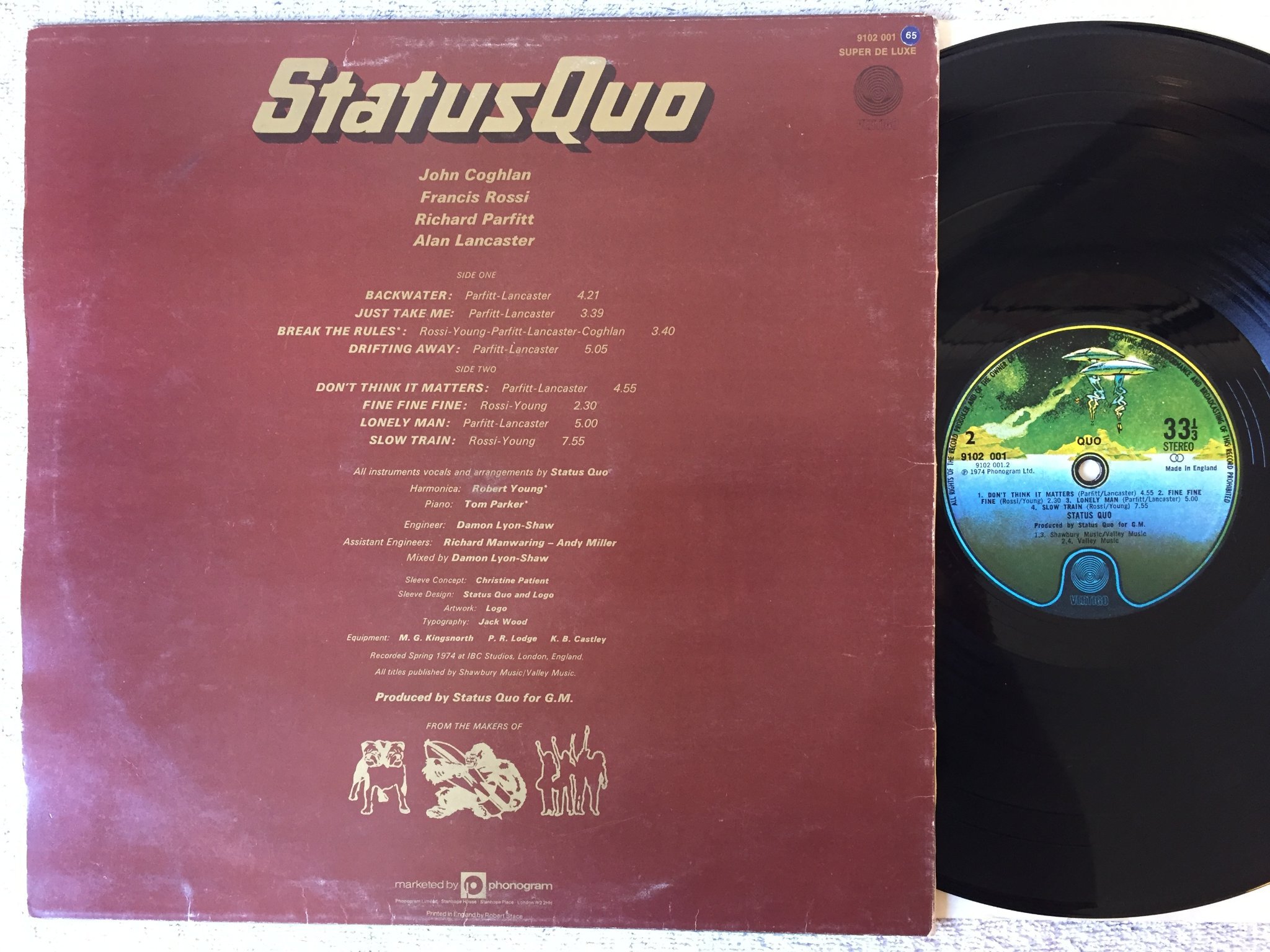 Omslagsbild för skivan STATUS QUO quo LP -74 UK spaceship VERTIGO 9102 001