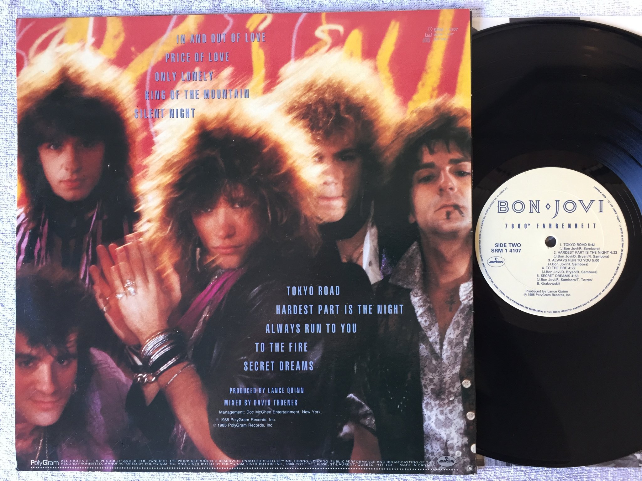 Omslagsbild för skivan BON JOVI 7800 fahrenheit LP -85 Can MERCURY SRM 1 4107