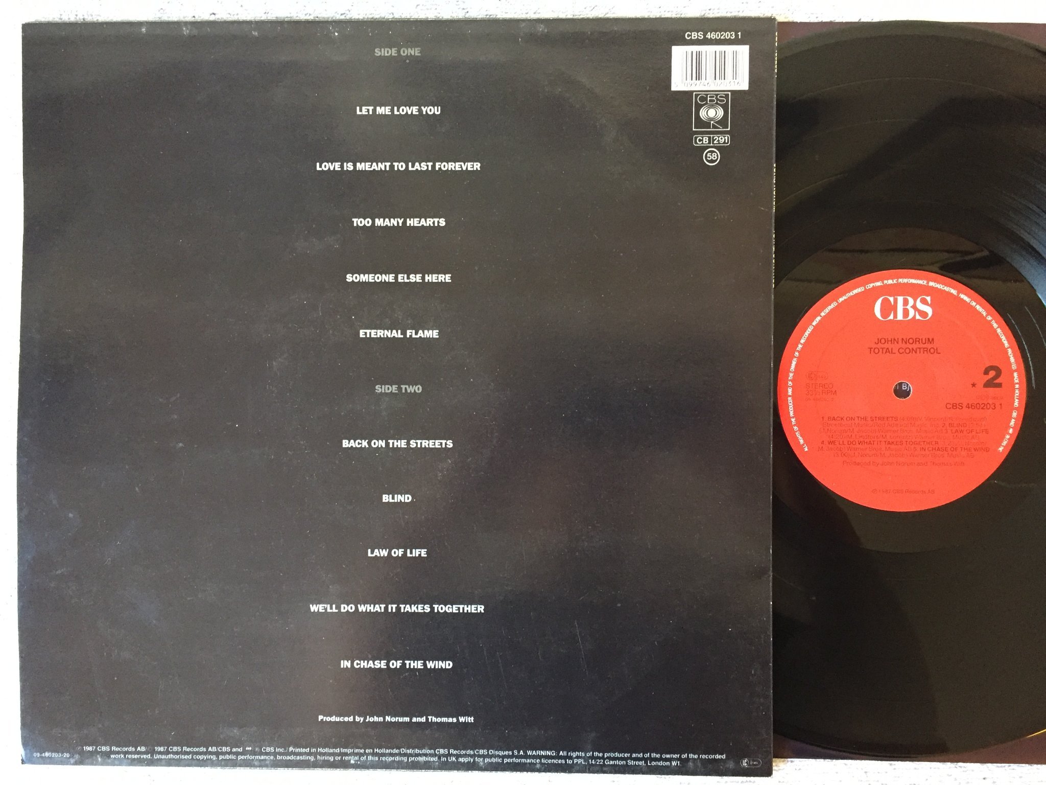 Omslagsbild för skivan JOHN NORUM total control LP -87 Hol CBS 4602031