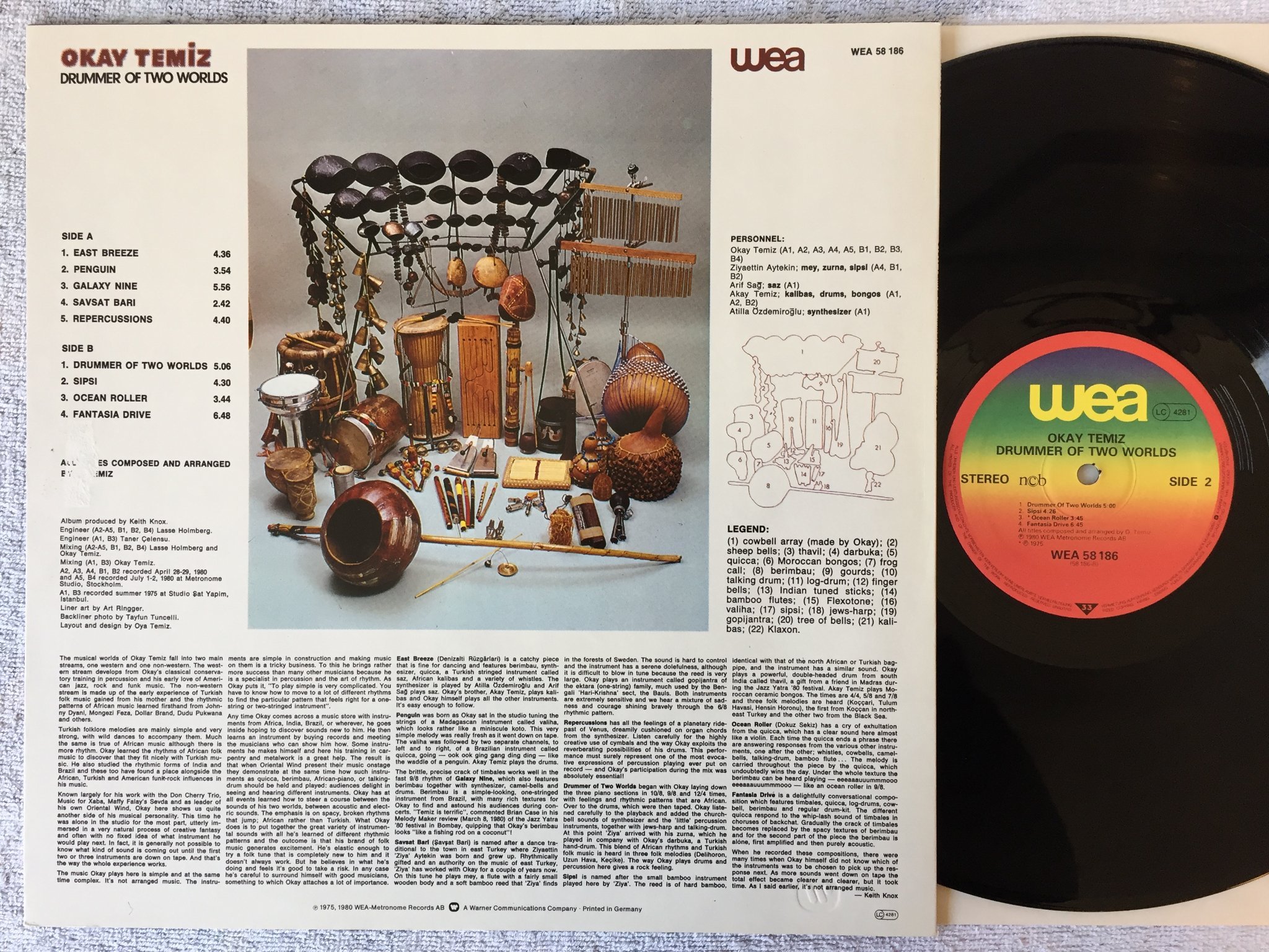 Omslagsbild för skivan OKAY TEMIZ drummer of the worlds LP -80 Ger WEA 58186