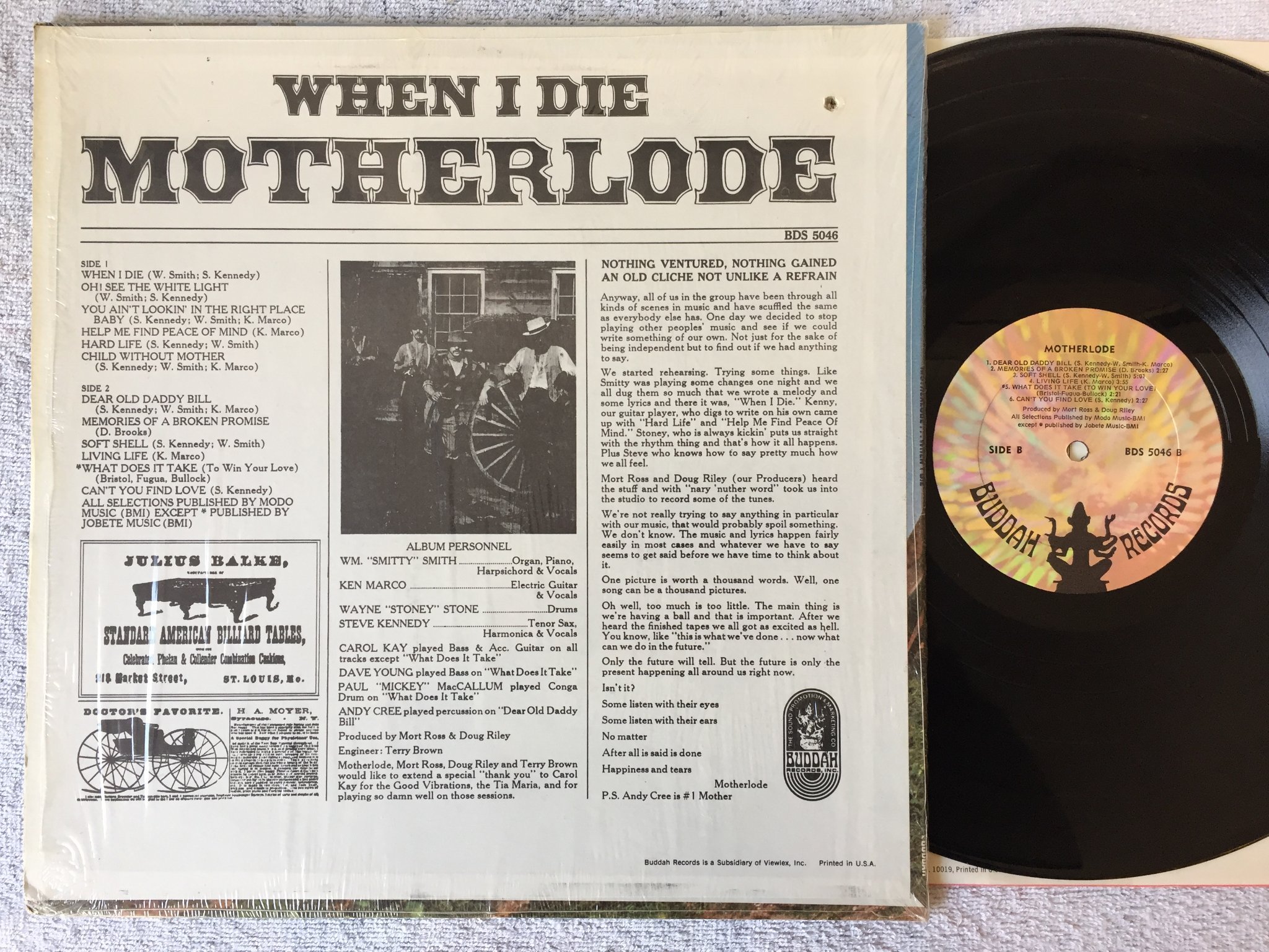 Omslagsbild för skivan MOTHERLODE when I die LP -69 US BUDDAH BDS 5046 "soft shell" killer!!!!