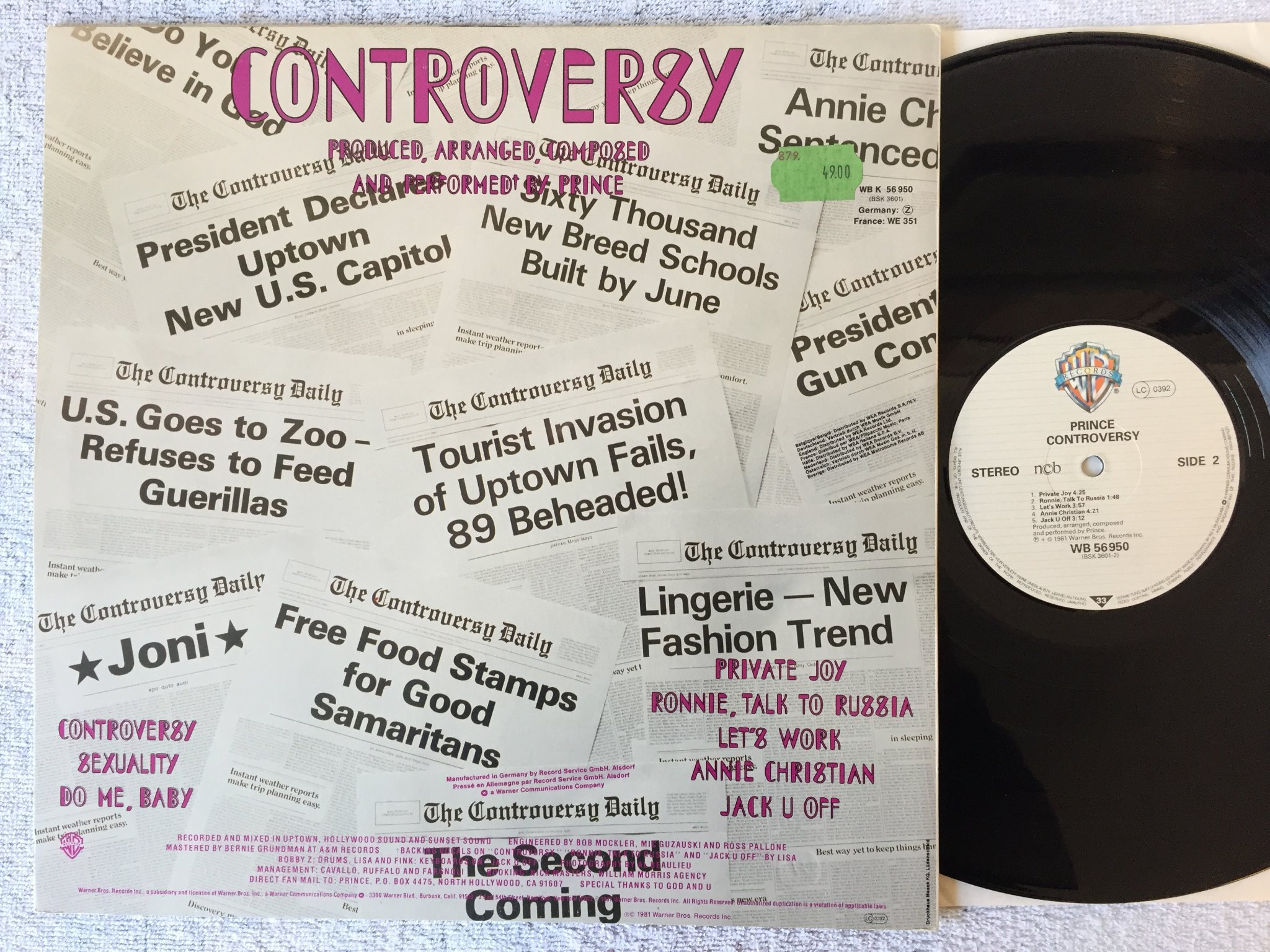 Omslagsbild för skivan PRINCE controversy LP -81 (ncb) WARNER BROS WB 56950