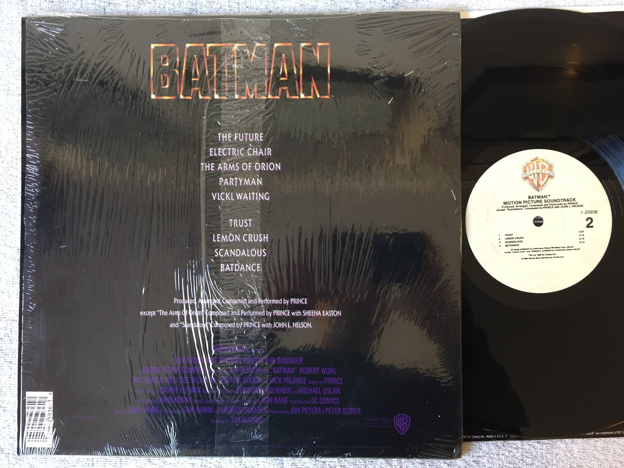 Omslagsbild för skivan PRINCE batman LP -89 US WARNER BROS 1-25936 soundtrack