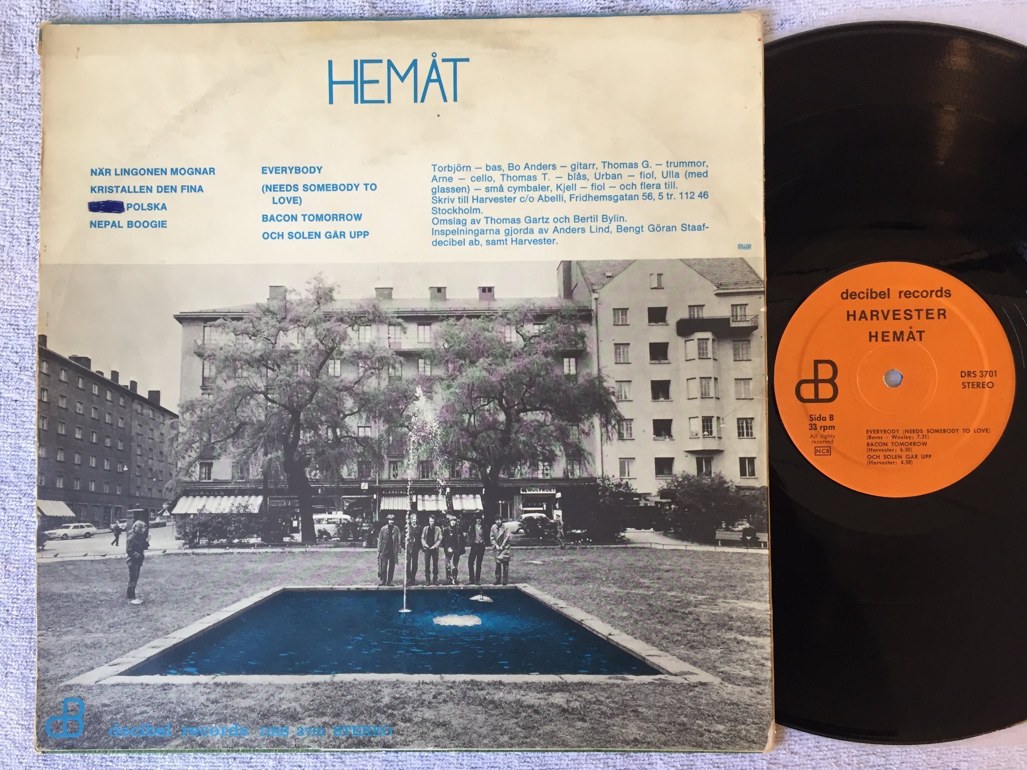 Omslagsbild för skivan HARVESTER hemåt LP -69 Swe DECIBEL DRS 3701 