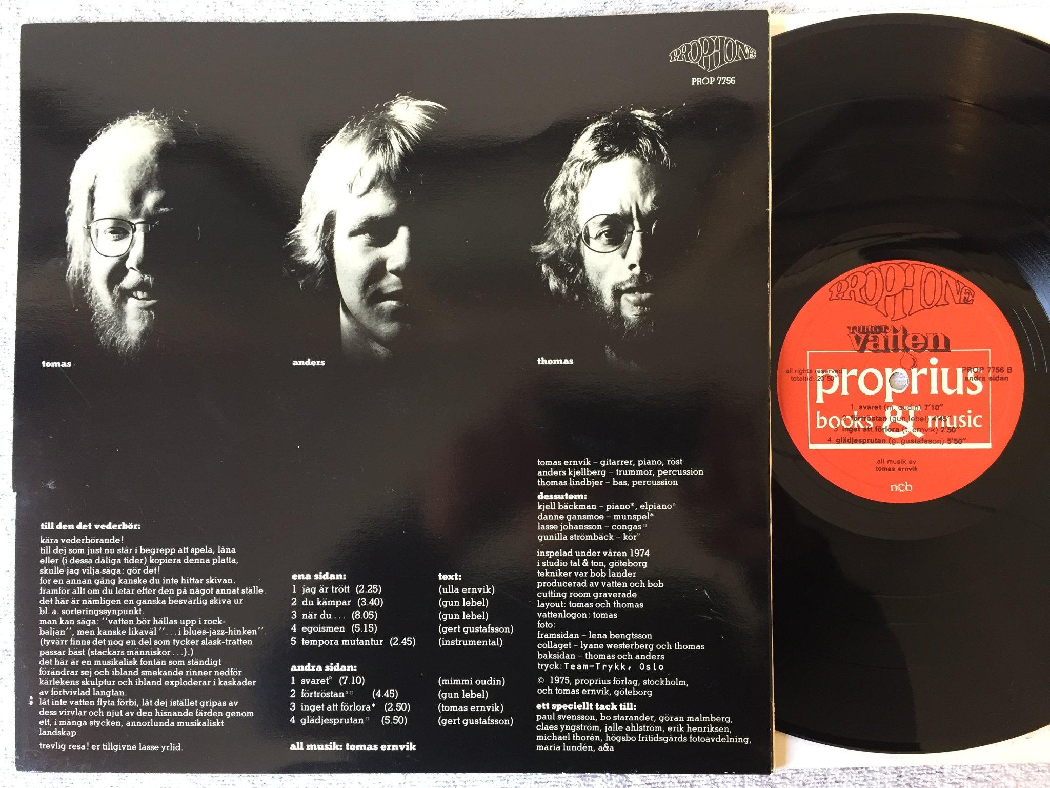 Omslagsbild för skivan VATTEN tungt vatten LP -75 Swe PROPHONE PROP 7756 progg rock NM 