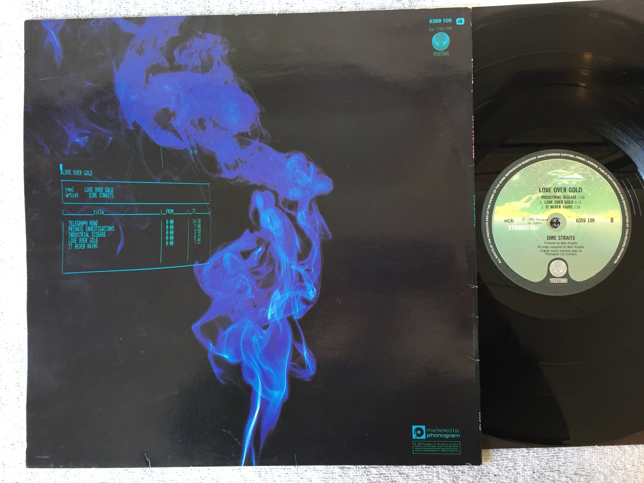 Omslagsbild för skivan DIRE STRAITS love over gold LP -82 Swe VERTIGO 6359109