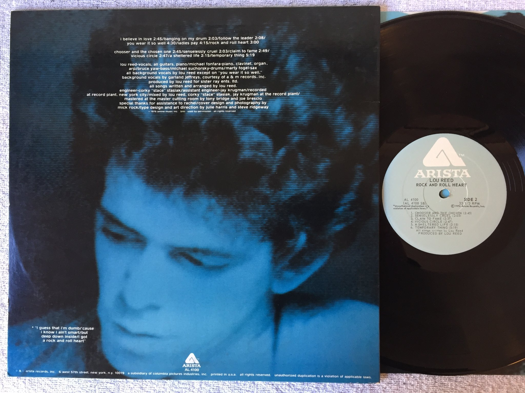 Omslagsbild för skivan LOU REED rock and roll heart LP -76 US RCA AL-4100