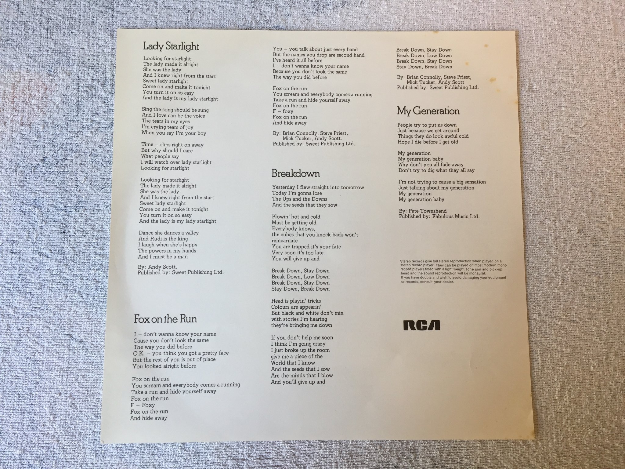 Omslagsbild för skivan THE SWEET desolation boulevard. LP -74 Ger RCA LPL 1-5080