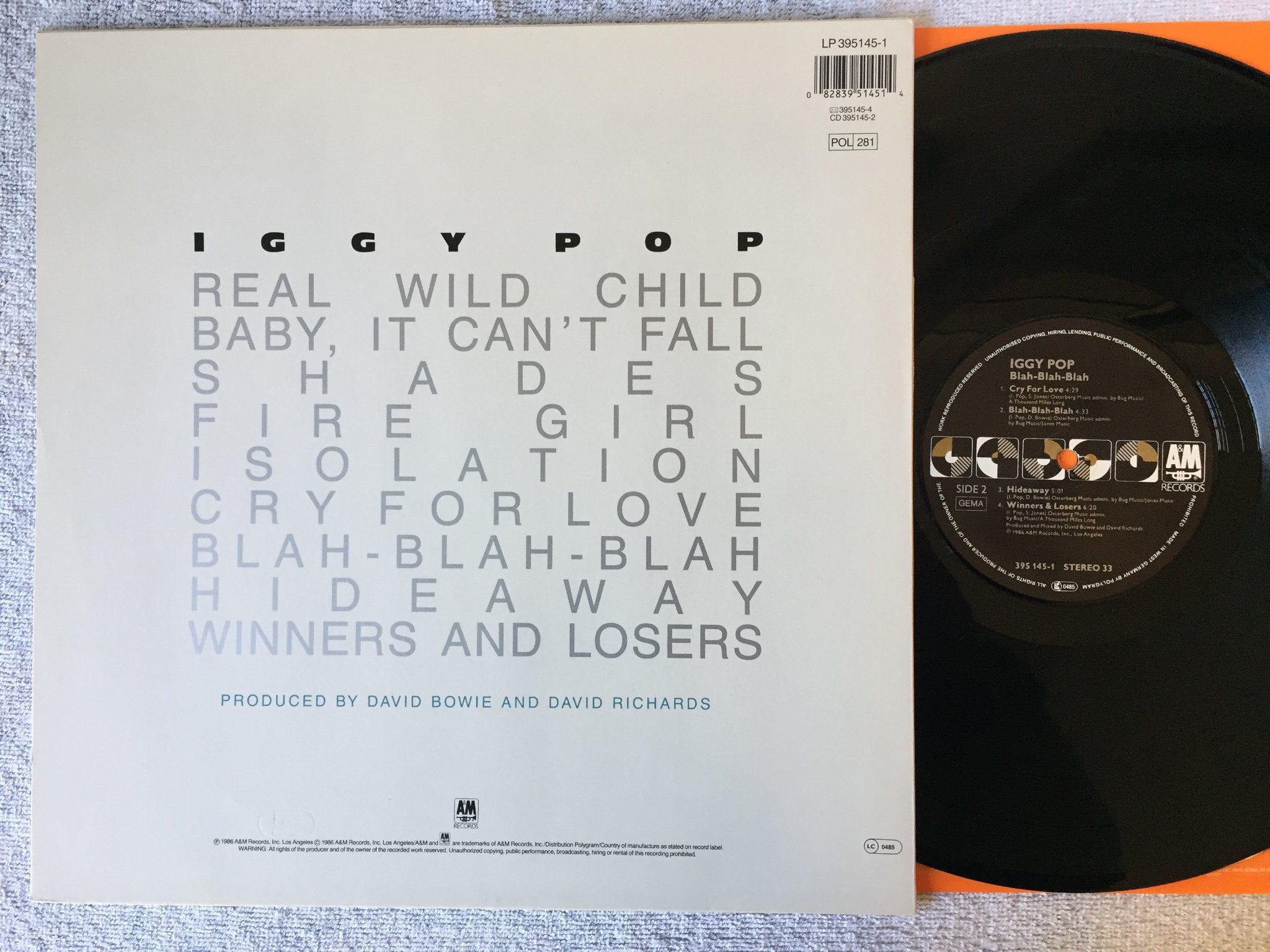 Omslagsbild för skivan IGGY POP blah-blah-blah LP -86 Hol A&M 395 145-1