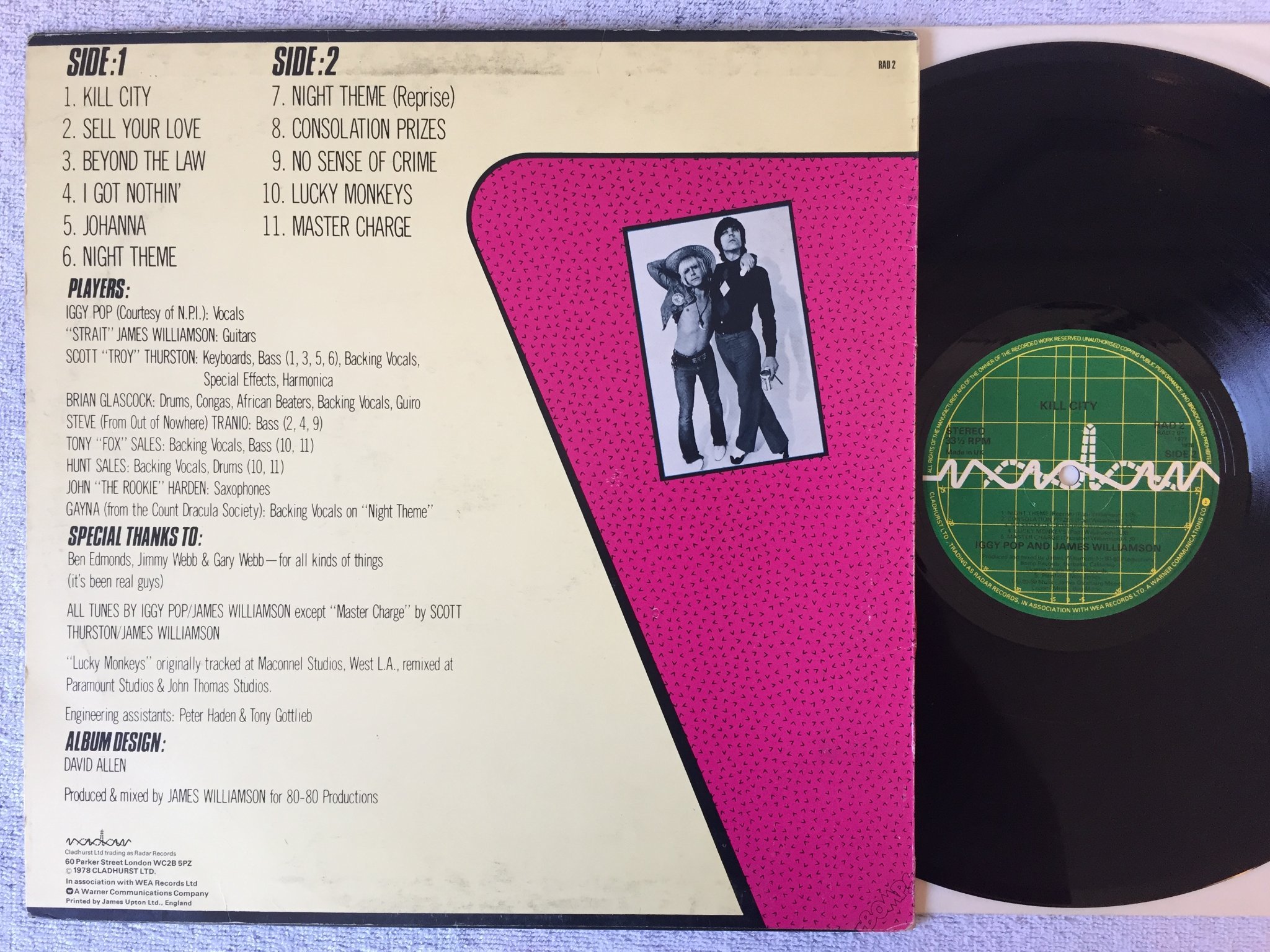 Omslagsbild för skivan IGGY POP & JAMES WILLIAMSON kill city LP -77 UK RADAR RAD-2