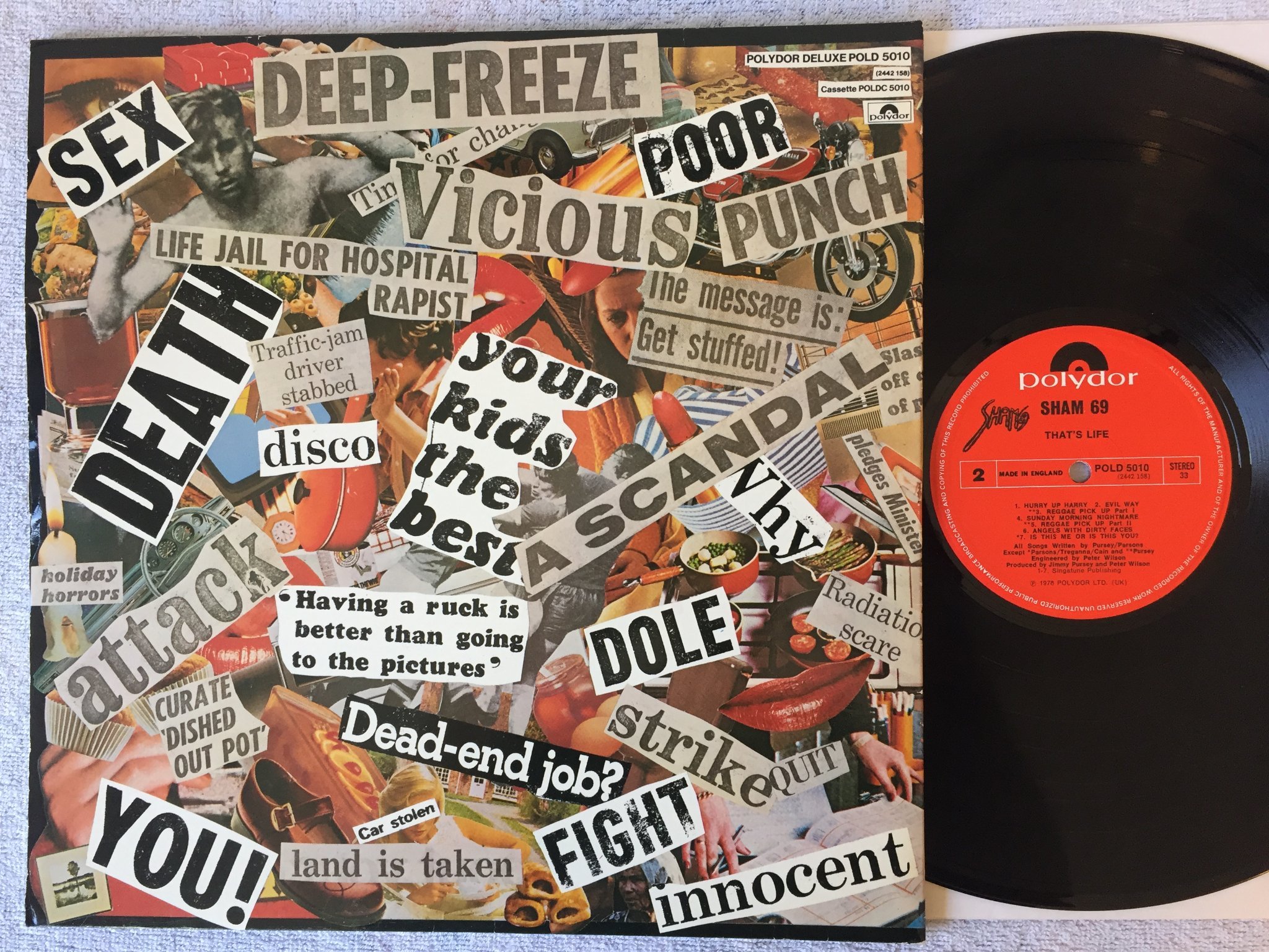 Omslagsbild för skivan SHAM 69 that's life LP -78 UK POLYDOR POLD 5010 W/ POSTER
