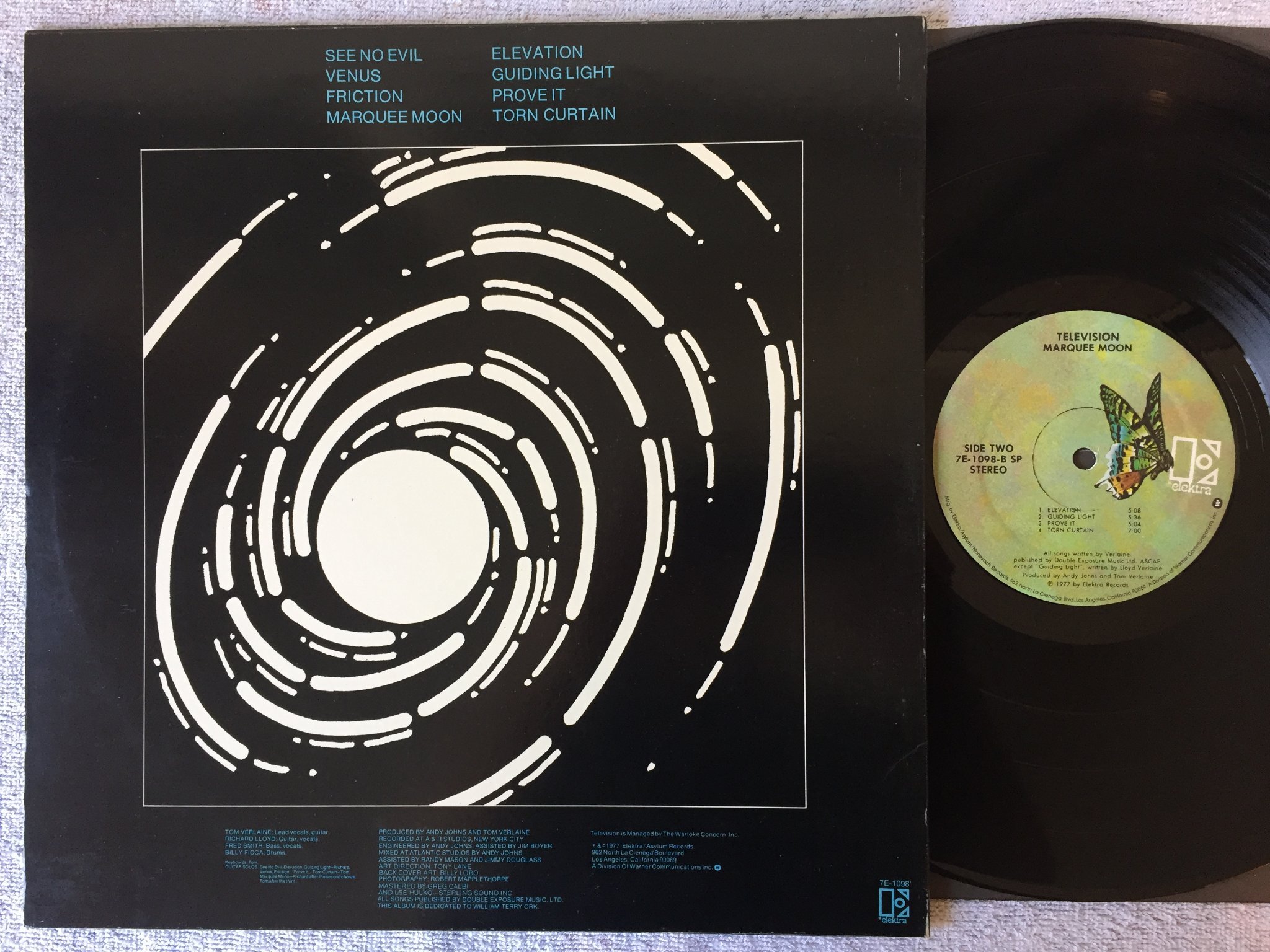 Omslagsbild för skivan TELEVISION marquee moon LP -77 US ELEKTRA 7E-1098 SP  