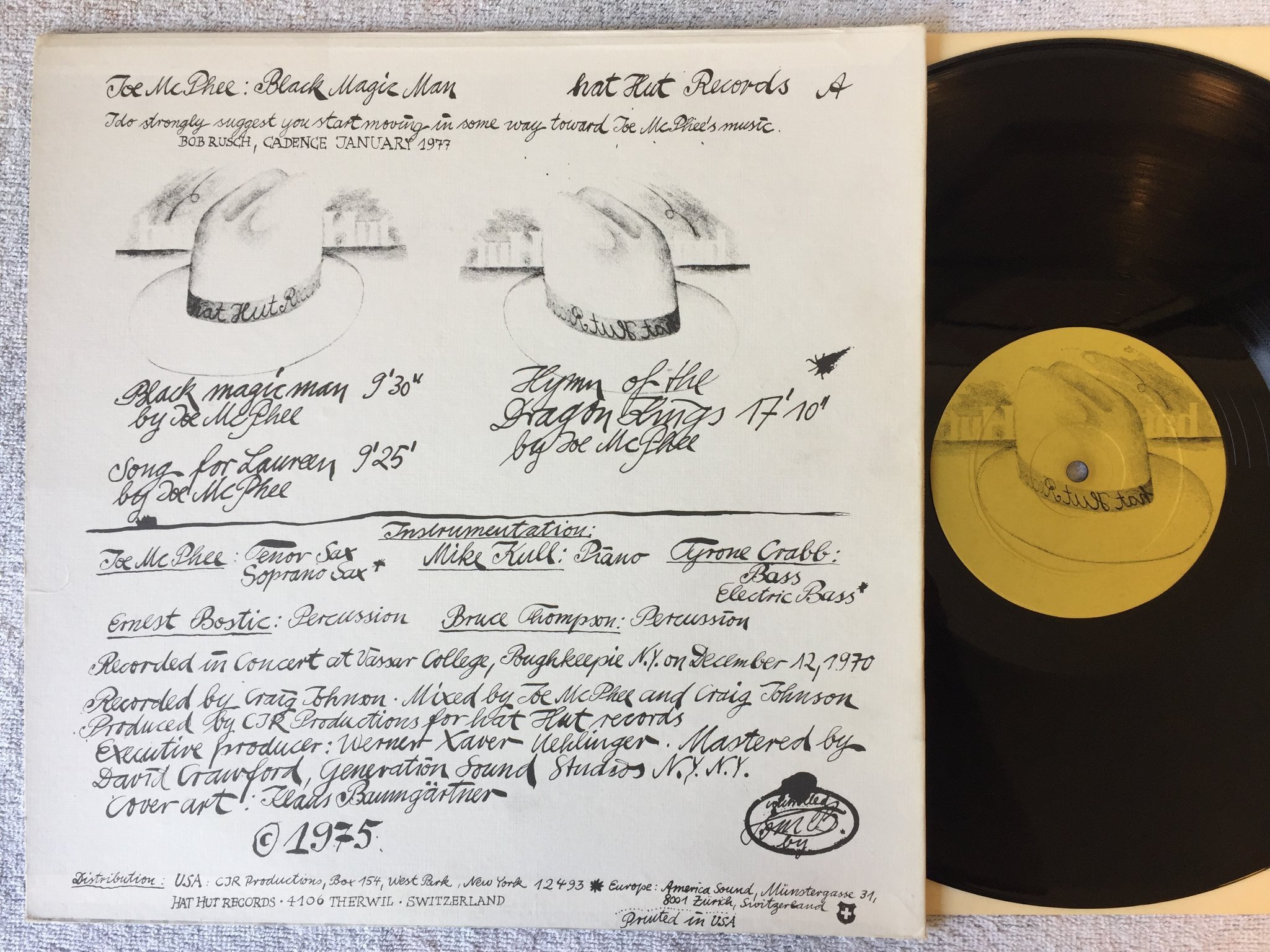 Omslagsbild för skivan JOE McPHEE black magic man LP -75 Schweiz HAT HUT A free jazz