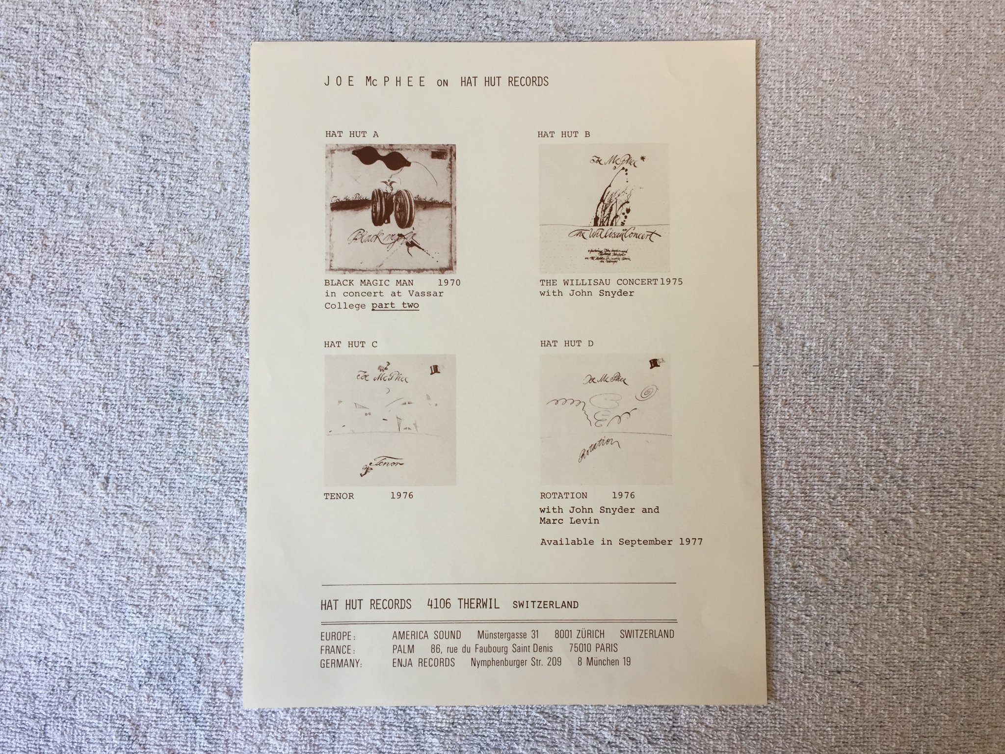 Omslagsbild för skivan JOE McPHEE black magic man LP -75 Schweiz HAT HUT A free jazz