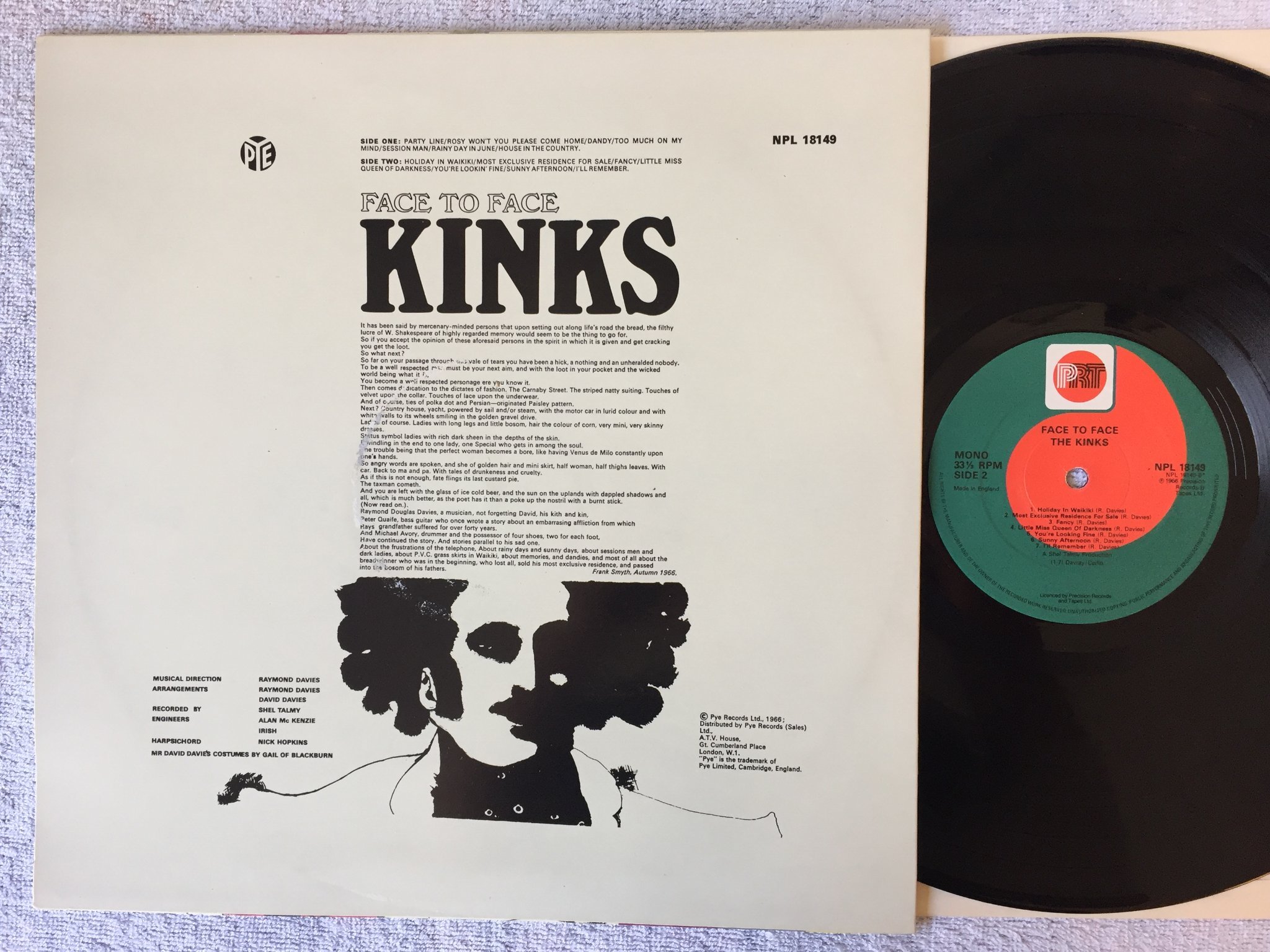 Omslagsbild för skivan THE KINKS face to face LP UK PRT NPL 18149