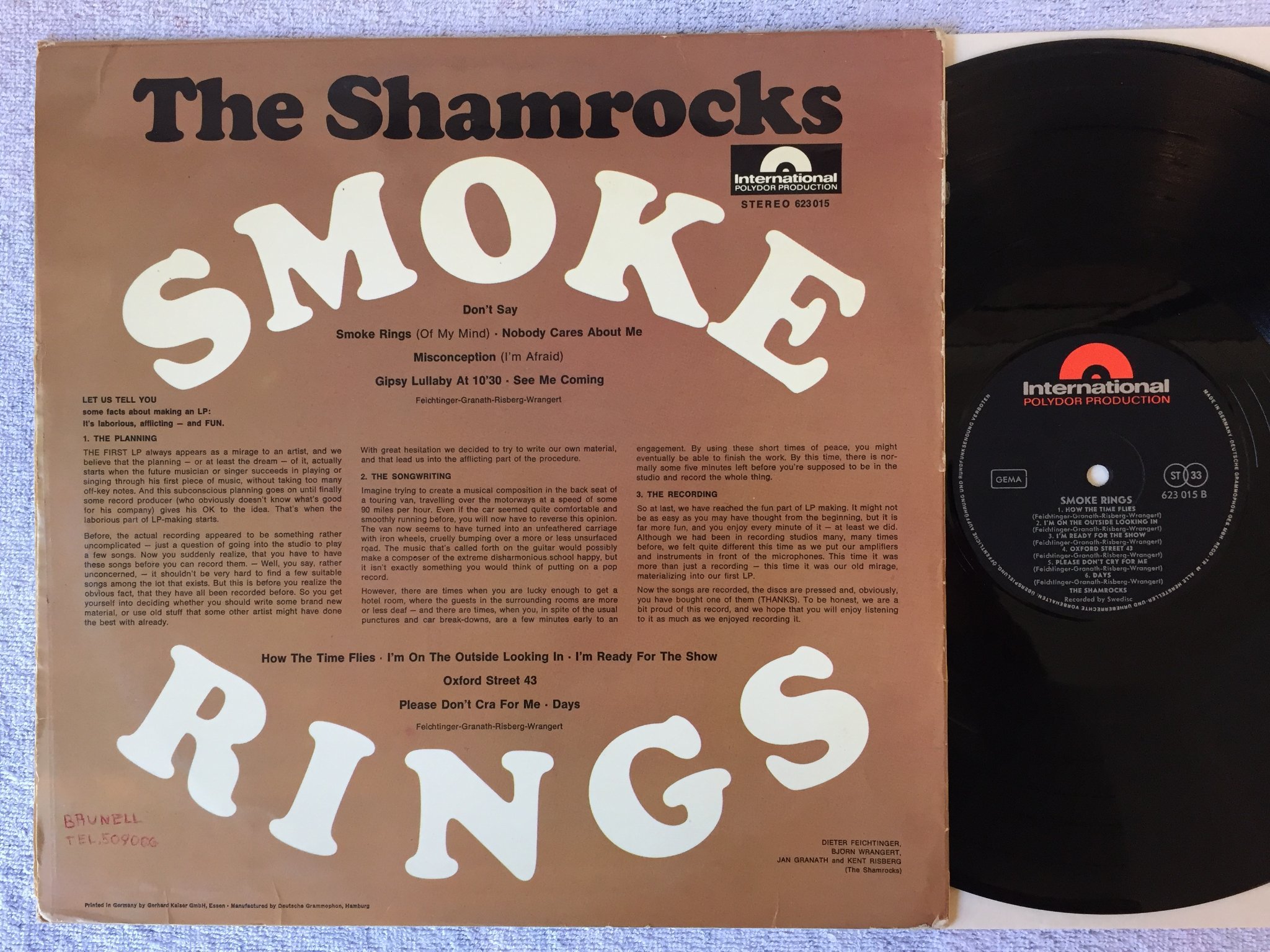 Omslagsbild för skivan THE SHAMROCKS smoke rings LP -66 Ger POLYDOR INT 623 015 rare!