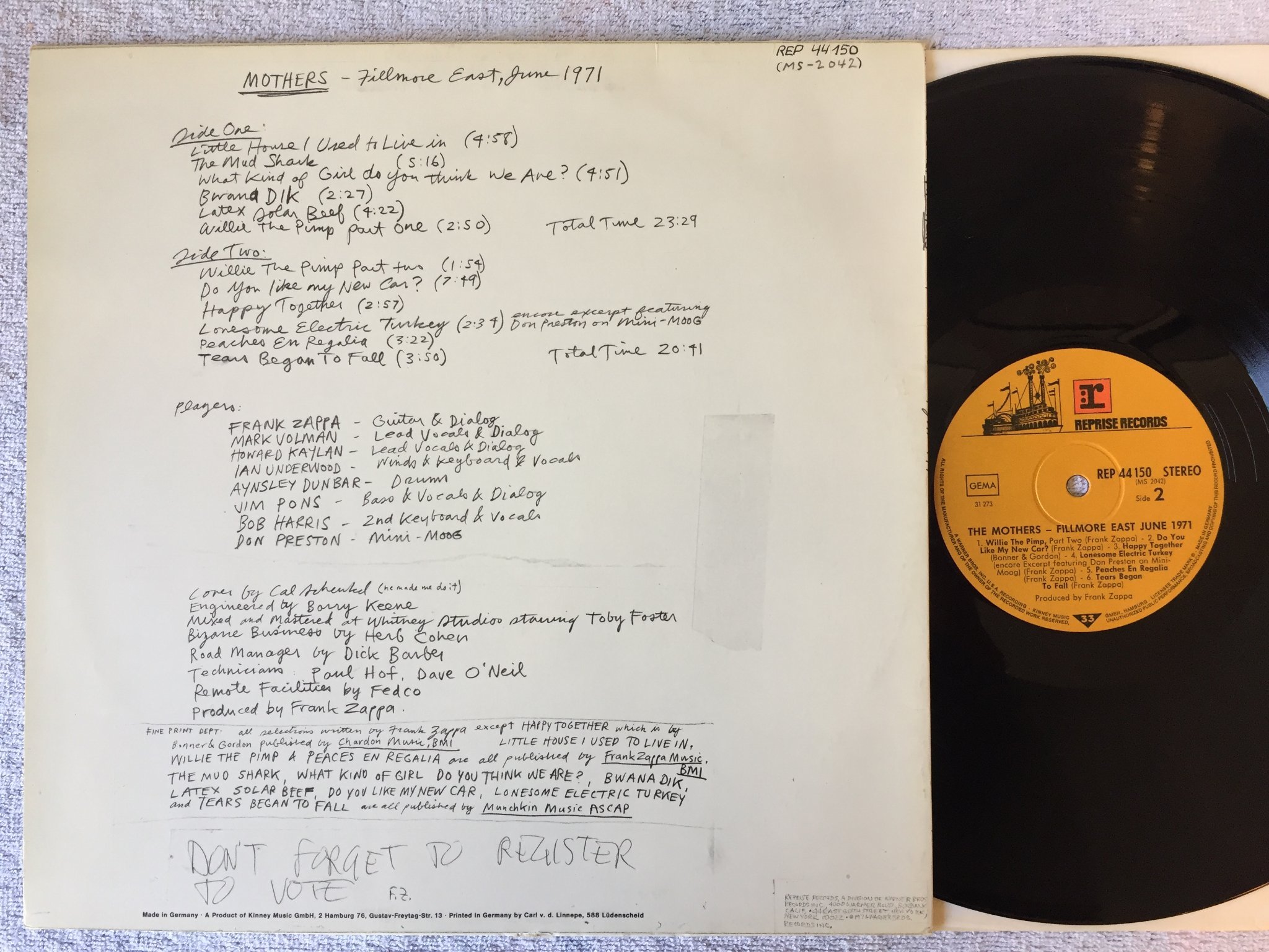 Omslagsbild för skivan THE MOTHERS Fillmore east June 1971 LP Ger  REPRISE REP 44150