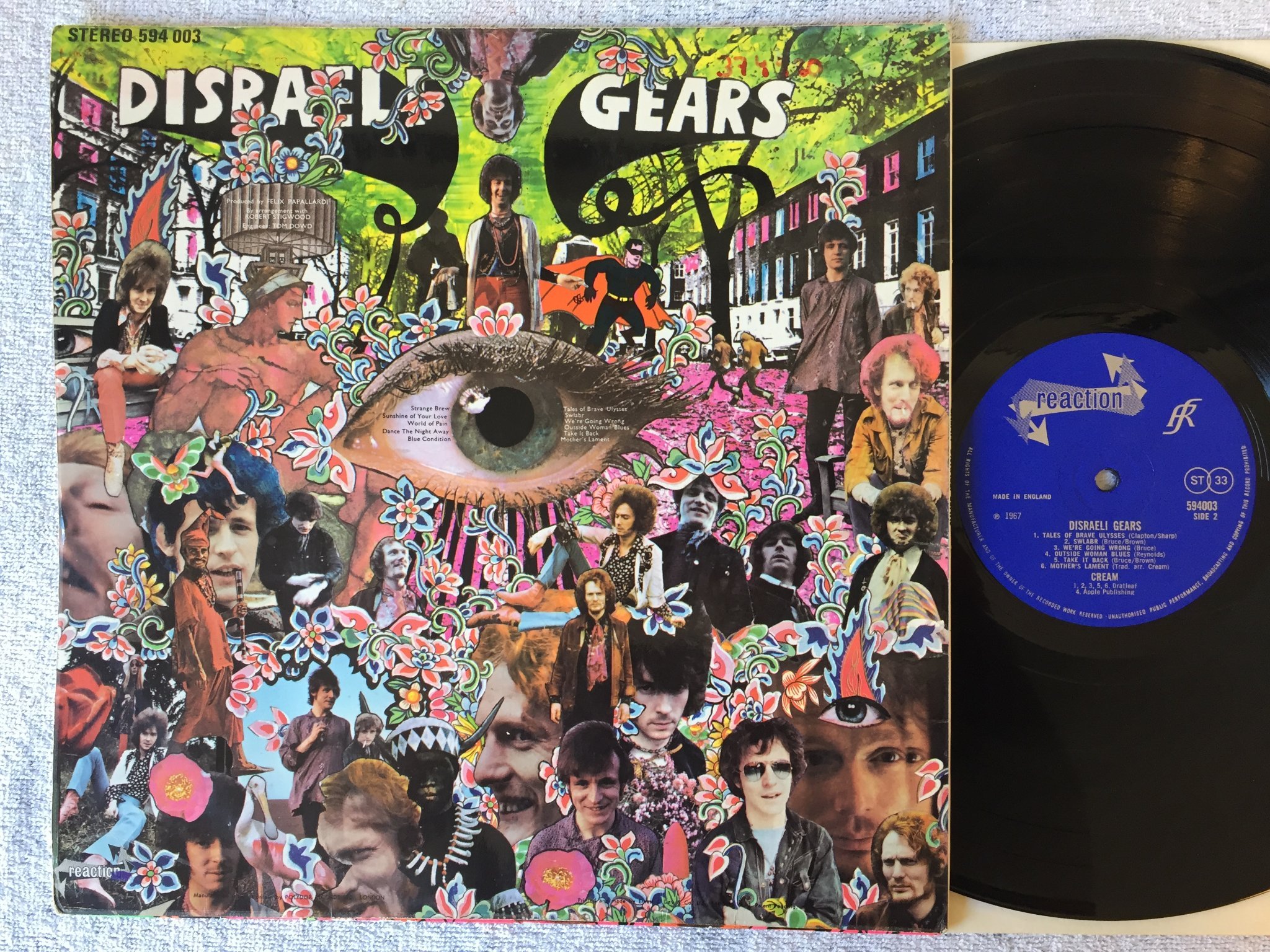 Omslagsbild för skivan CREAM disraeli gears LP -67 UK REACTION 594003 fully laminated 