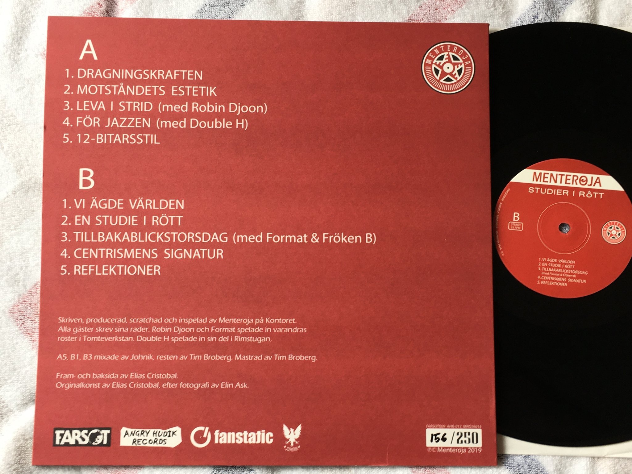 Omslagsbild för skivan MENTEROJA studier i rött LP 2019 Swe MROJA011 NUMBERED EDITION #157/250