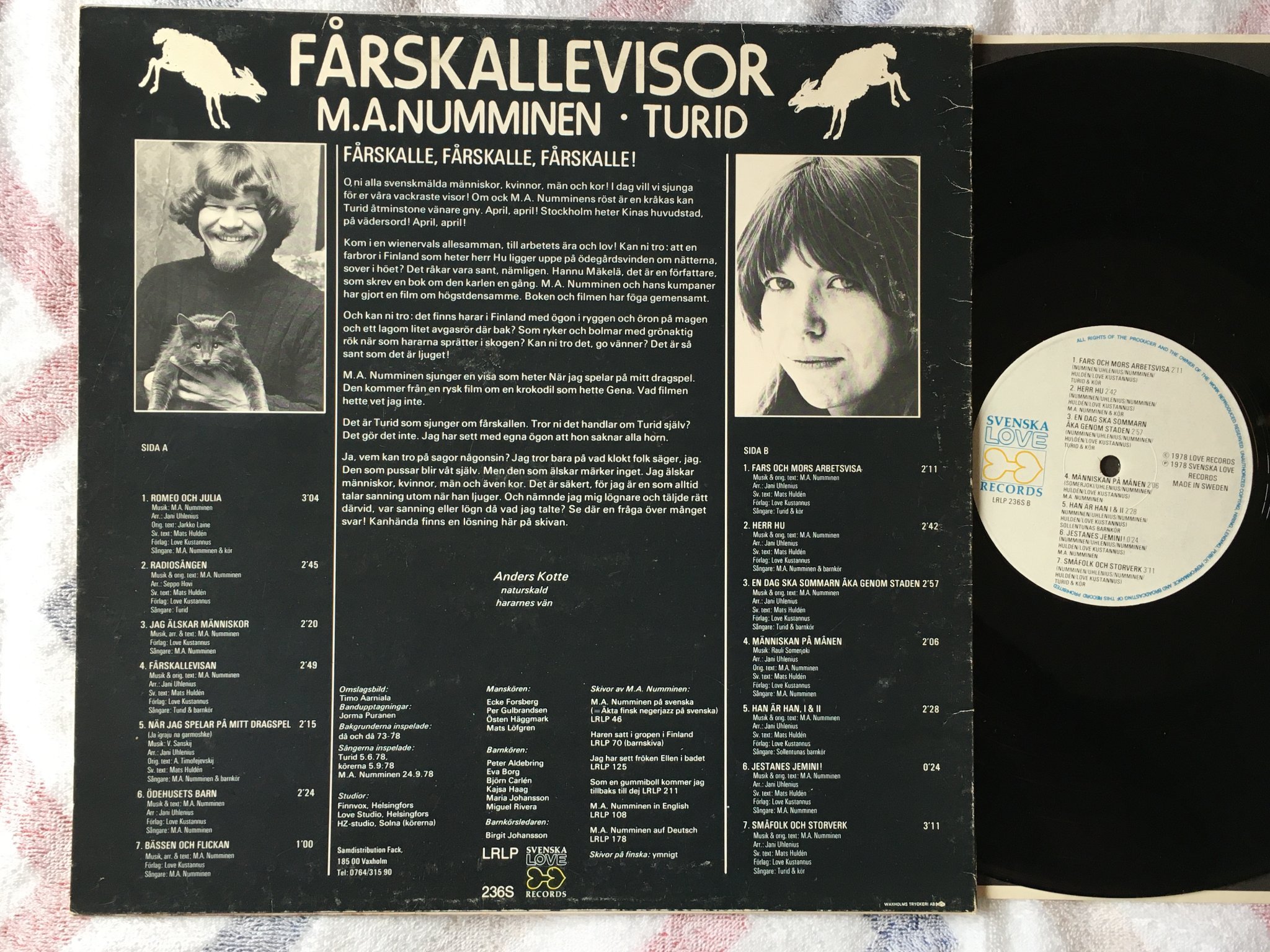 Omslagsbild för skivan M.A. NUMMINEN & TURID fårskallevisor LP -78 Svenska love LRLP 236S