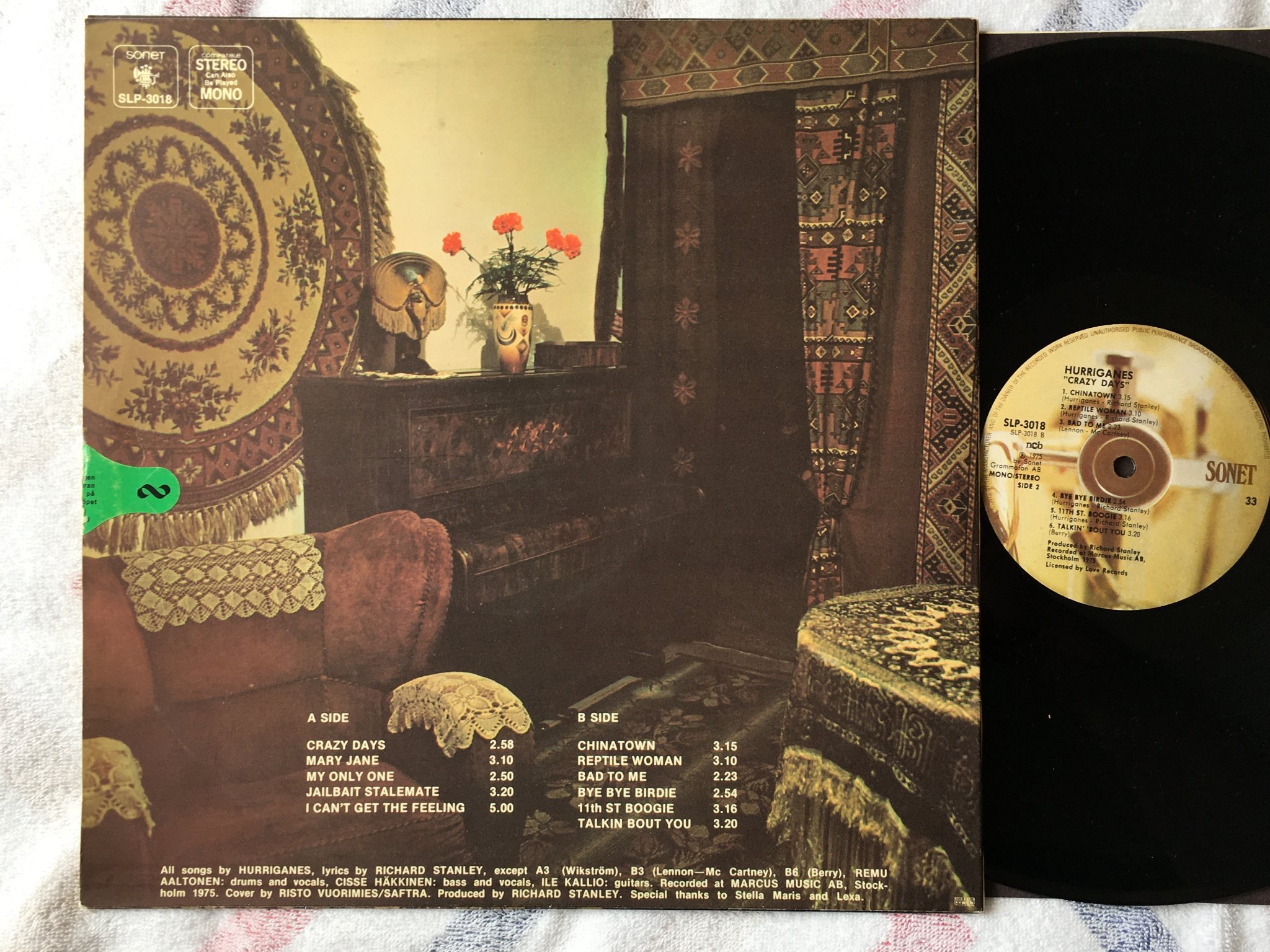 Omslagsbild för skivan HURRIGANES crazy days LP -75 Swe SONET SLP 3018 