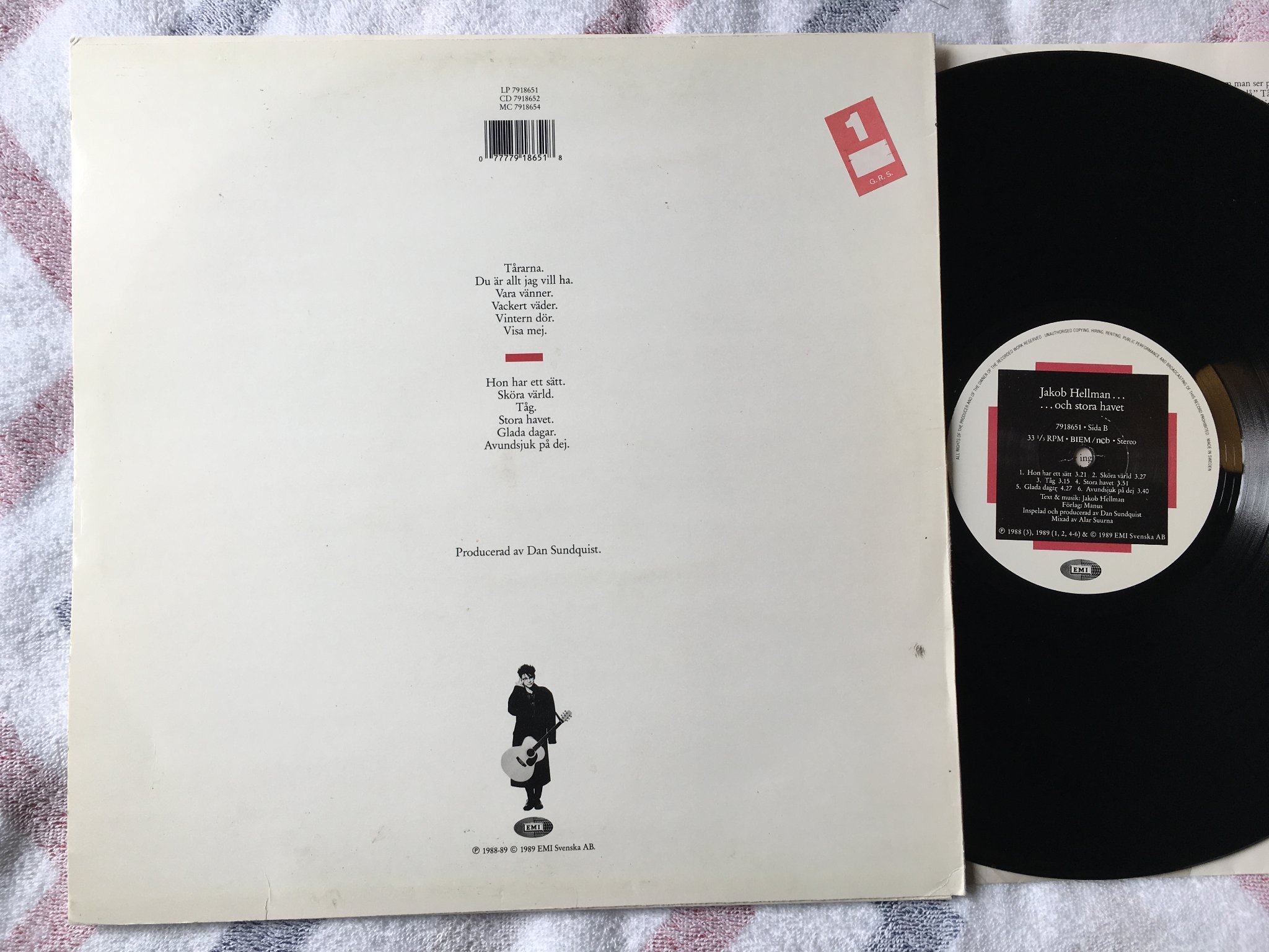 Omslagsbild för skivan JAKOB HELLMAN ... och stora havet LP -89 "vara vänner" MODERN KLASSIKER!!!