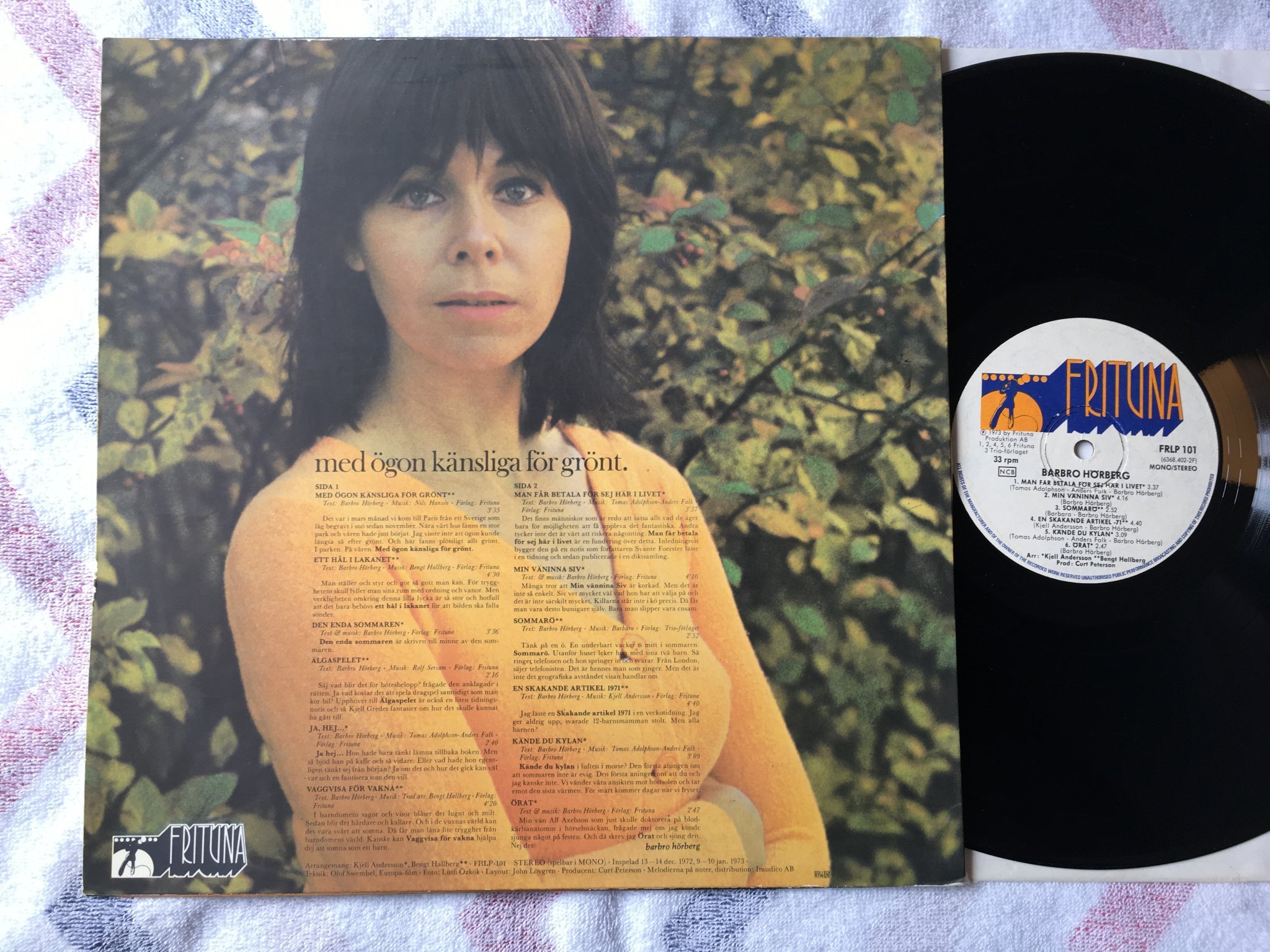 Omslagsbild för skivan BARRBRO HÖRBERG med ögon känsliga för grönt LP -73 Swe FRITUNA FRLP 101