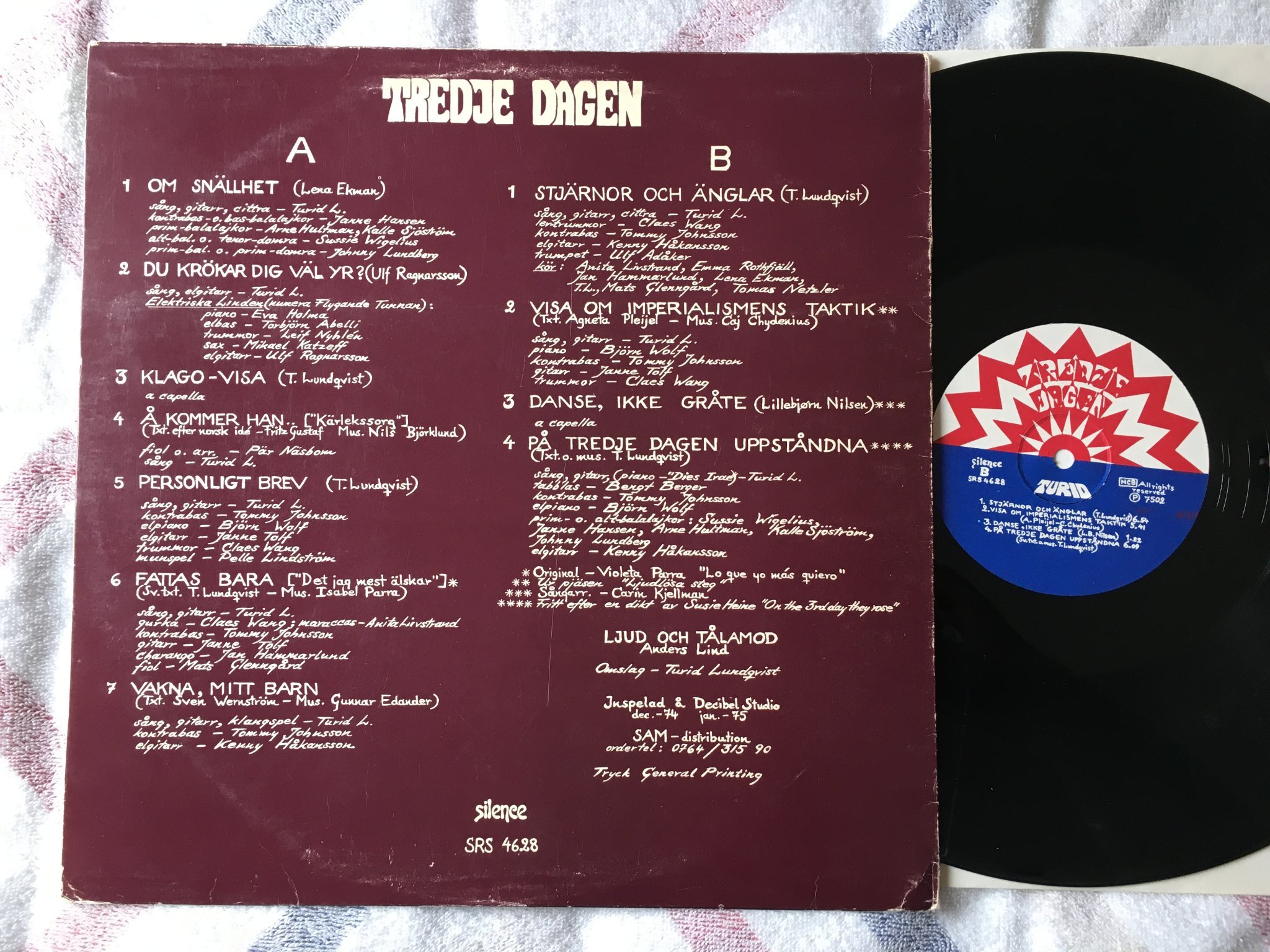 Omslagsbild för skivan TURID tredje dagen LP -75 Swe SILENCE SRS 4628