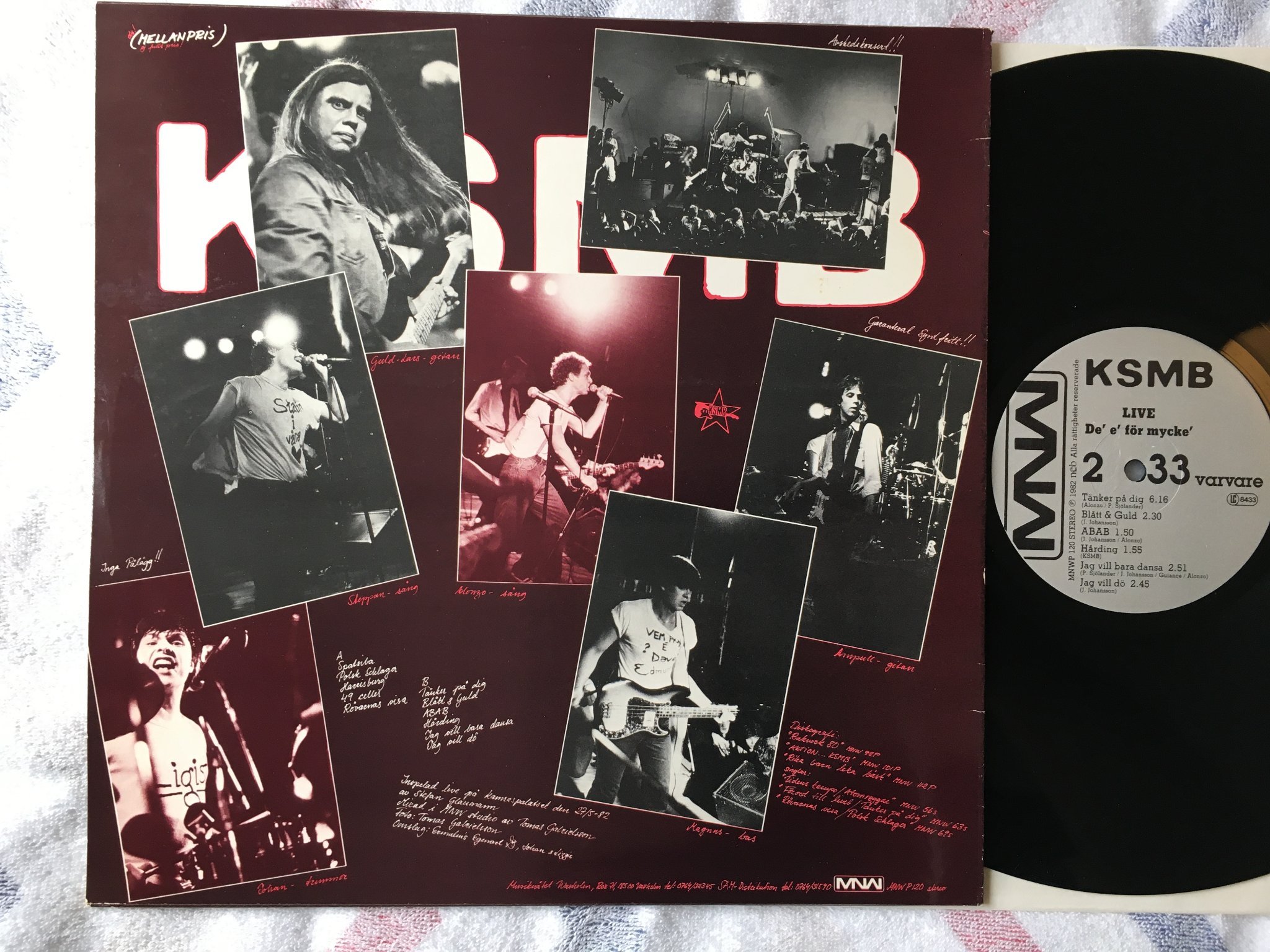Omslagsbild för skivan KSMB live - de' e' för mycke' LP -82 Swe MNW MNWP 120