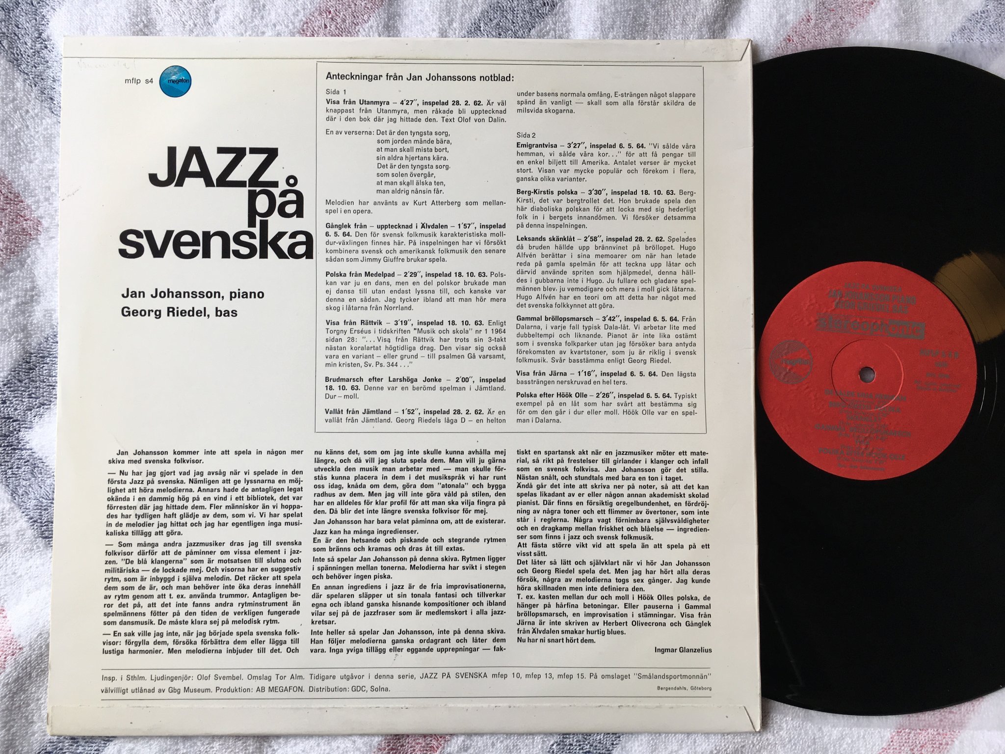 Omslagsbild för skivan JAN JOHANSSON jazz på svenska LP Swe MEGAFON MFLP S4 stereo ETT MÄSTERVERK !