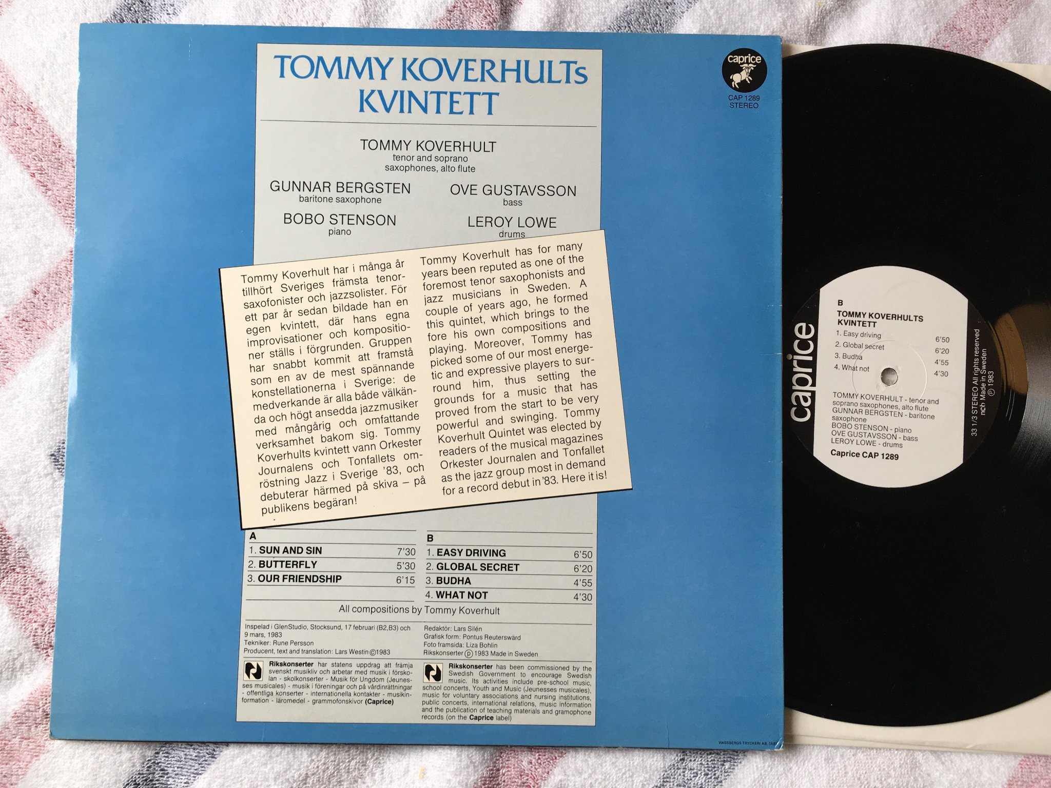Omslagsbild för skivan TOMMY KOVERHULTS KVINTETT jazz i Sverige '83 LP Swe CAPRICE CAP 1289