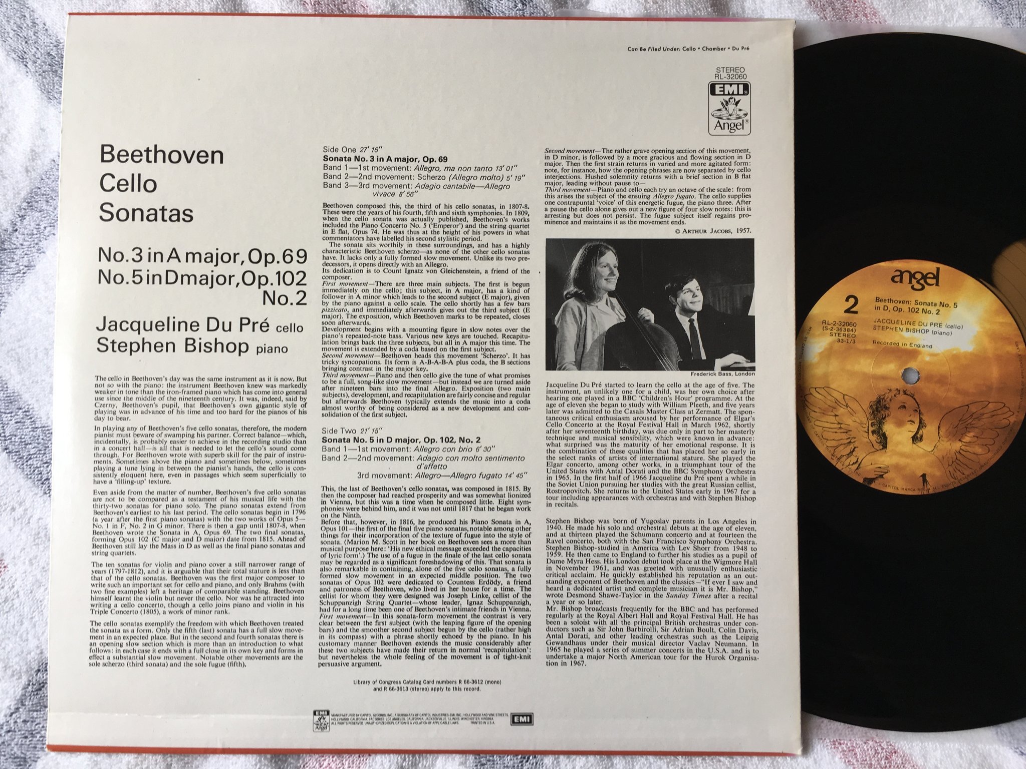 Omslagsbild för skivan JACQUELINE DU PRE Beethoven: sonata No 5 LP US angel rl-2-32060
