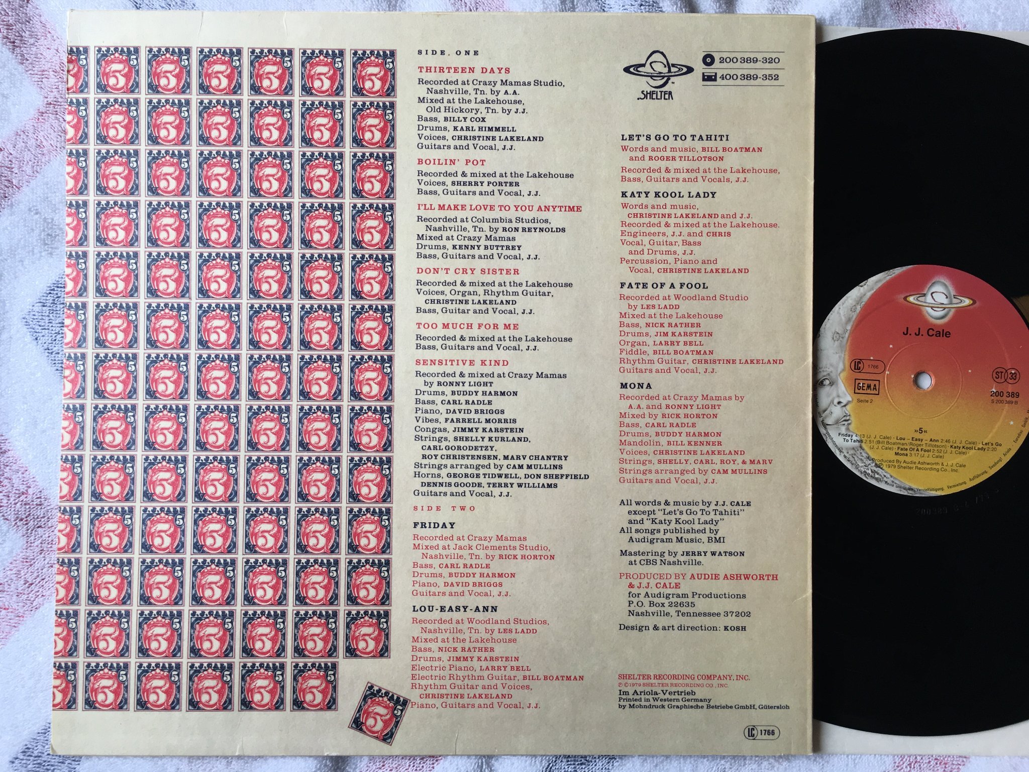 Omslagsbild för skivan J.J. CALE 5 LP -79 Hol SHELTER 200389