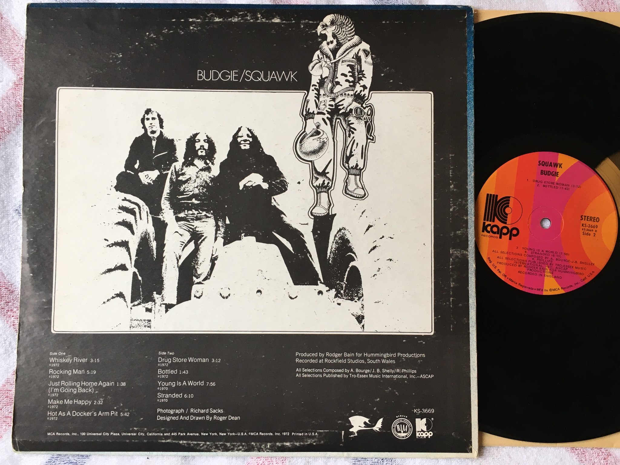 Omslagsbild för skivan BUDGIE squawk LP -72 US KAPP KS-3669 Gloversville Press 