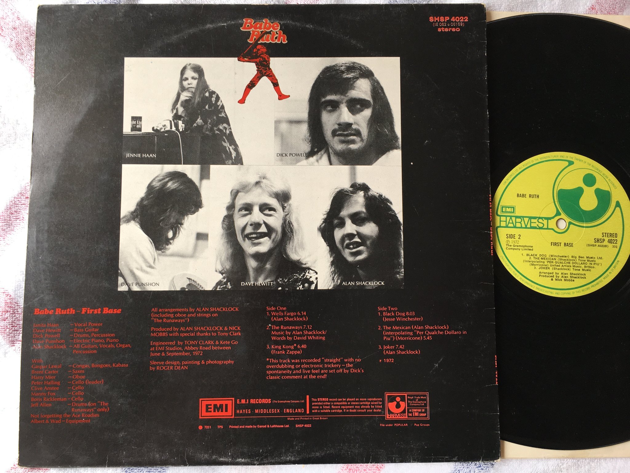 Omslagsbild för skivan BABE RUTH first base  LP -72 UK HARVEST SHSP 4022 "the mexican"