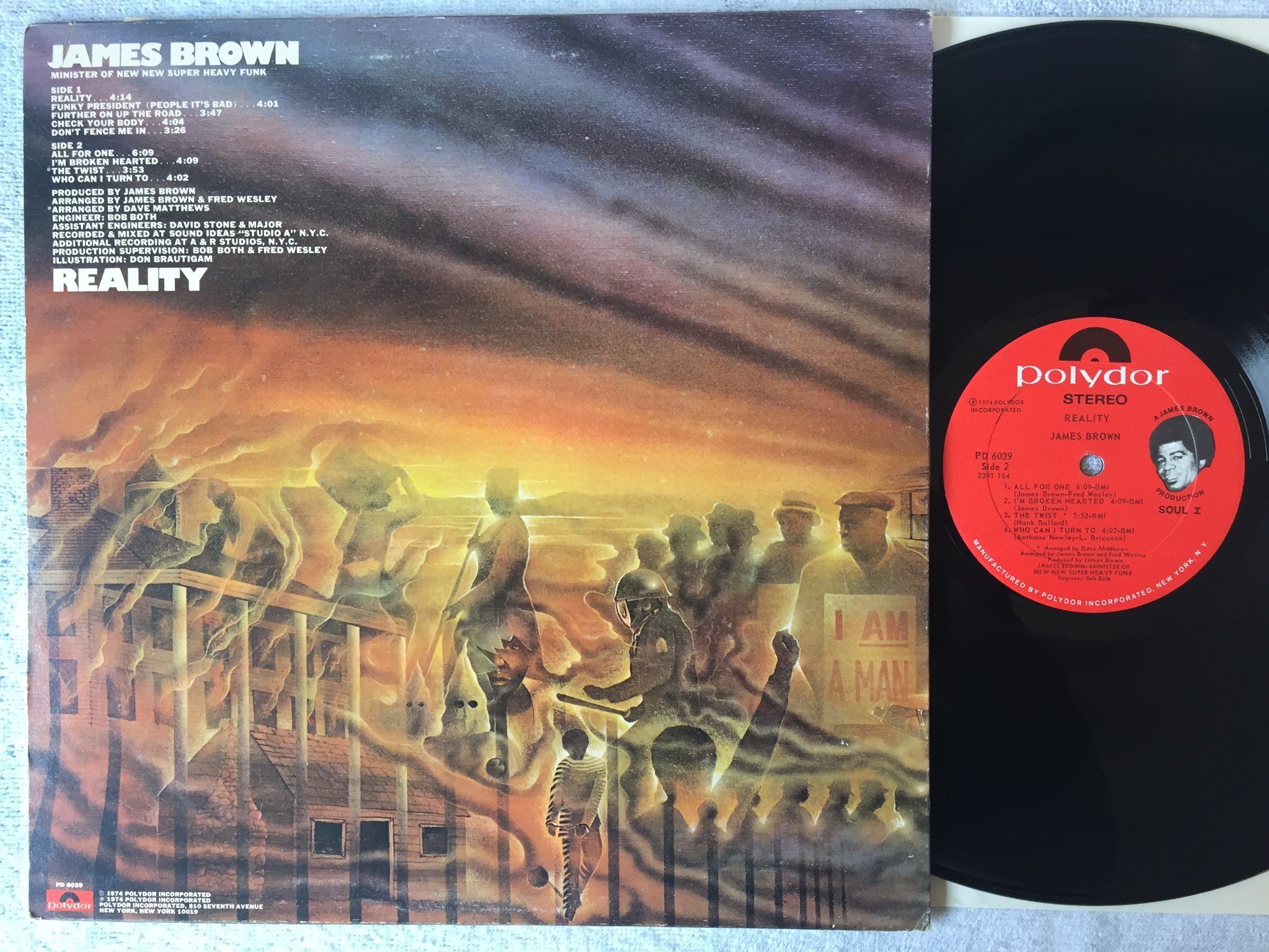 Omslagsbild för skivan JAMES BROWN reality LP -74 US POLYDOR PD 6039 funky classic!!!