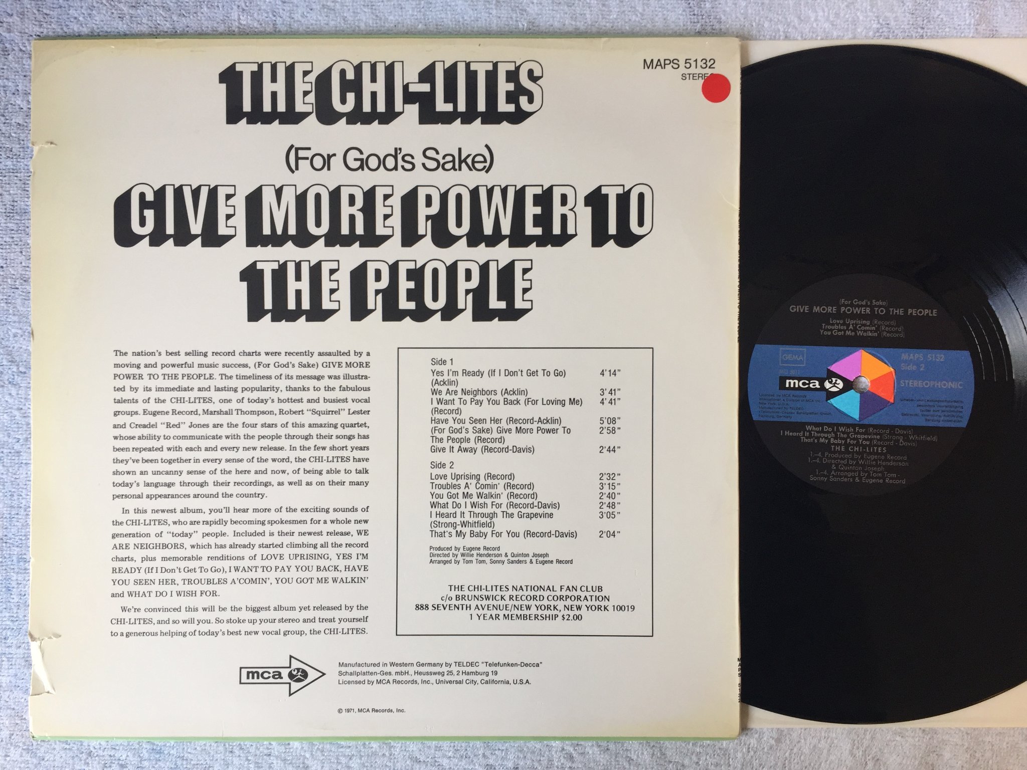 Omslagsbild för skivan THE CHILITES give more power to the people LP -71 Ger MCA MAPS 5132