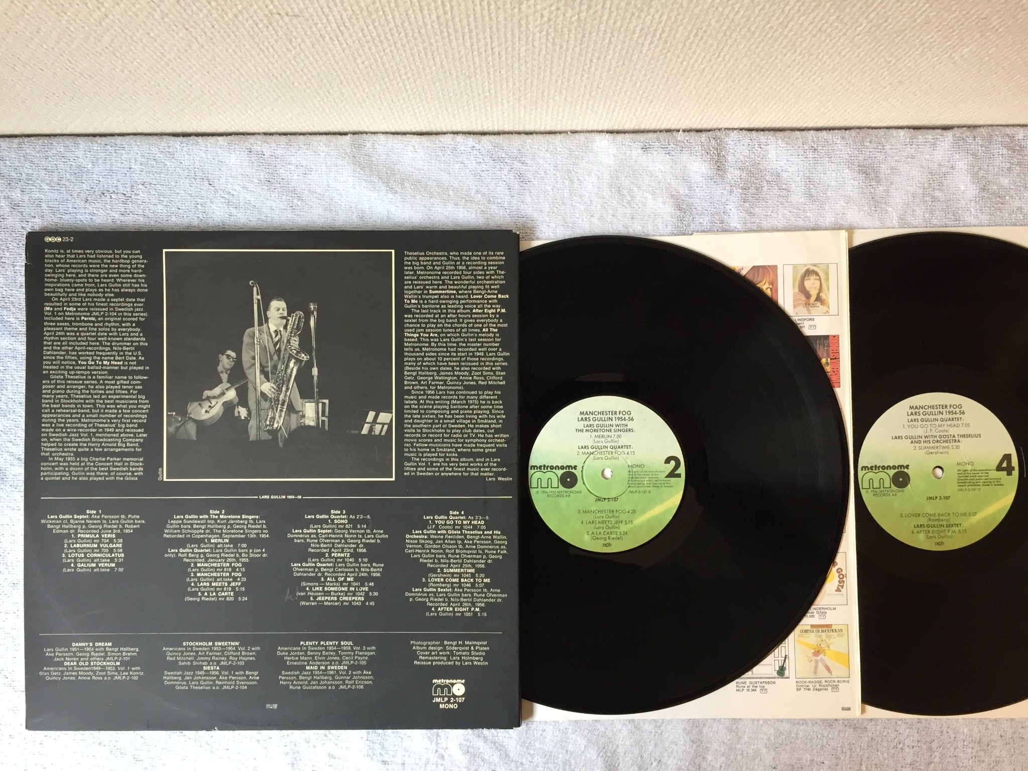 Omslagsbild för skivan LARS GULLIN Manchester Fog 1954-56) 2xLP Swe METRONOME JMLP 2-107