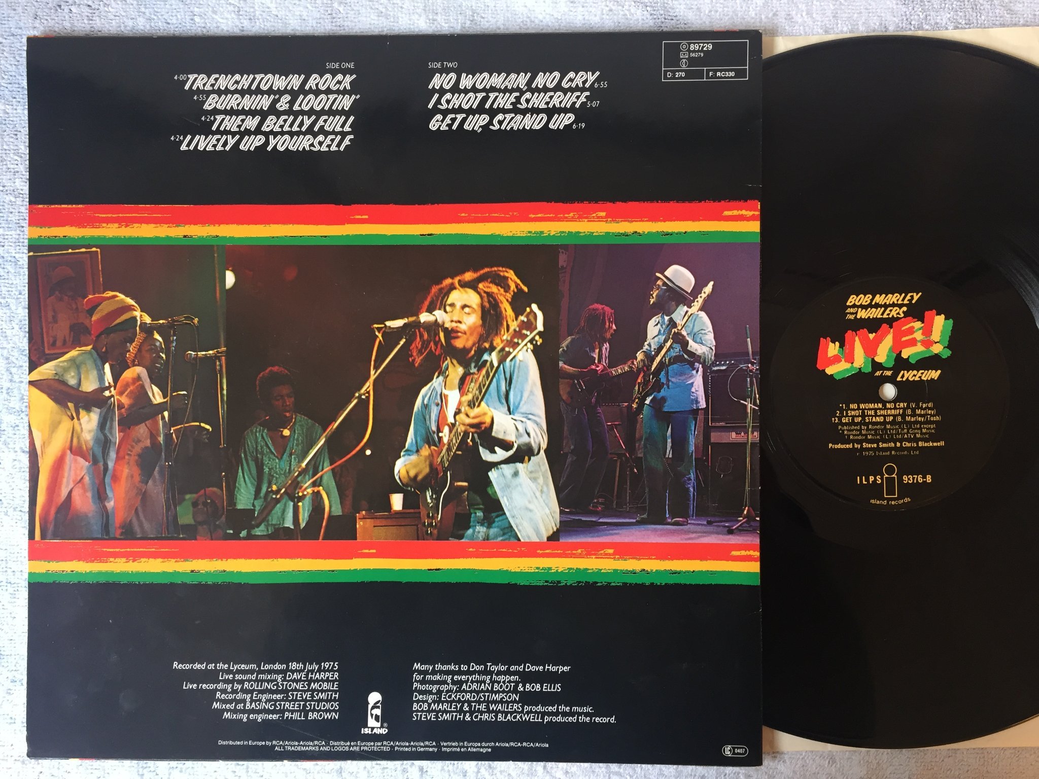 Omslagsbild för skivan BOB MARLEY & THE WAILERS live!  LP -75 Ger ISLAND ILPS 9376