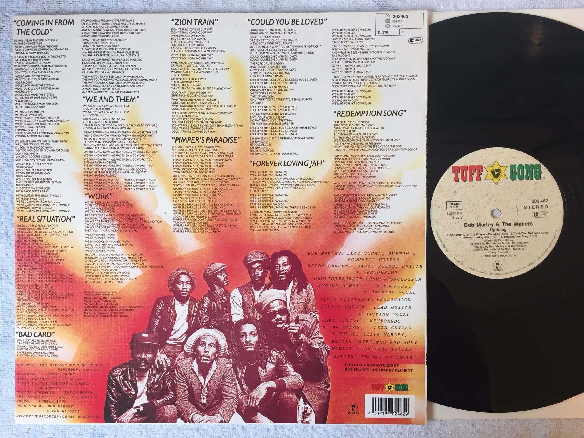 Omslagsbild för skivan BOB MARLEY & THE WAILERS uprising LP -80 Hol TUFF GONG 202462