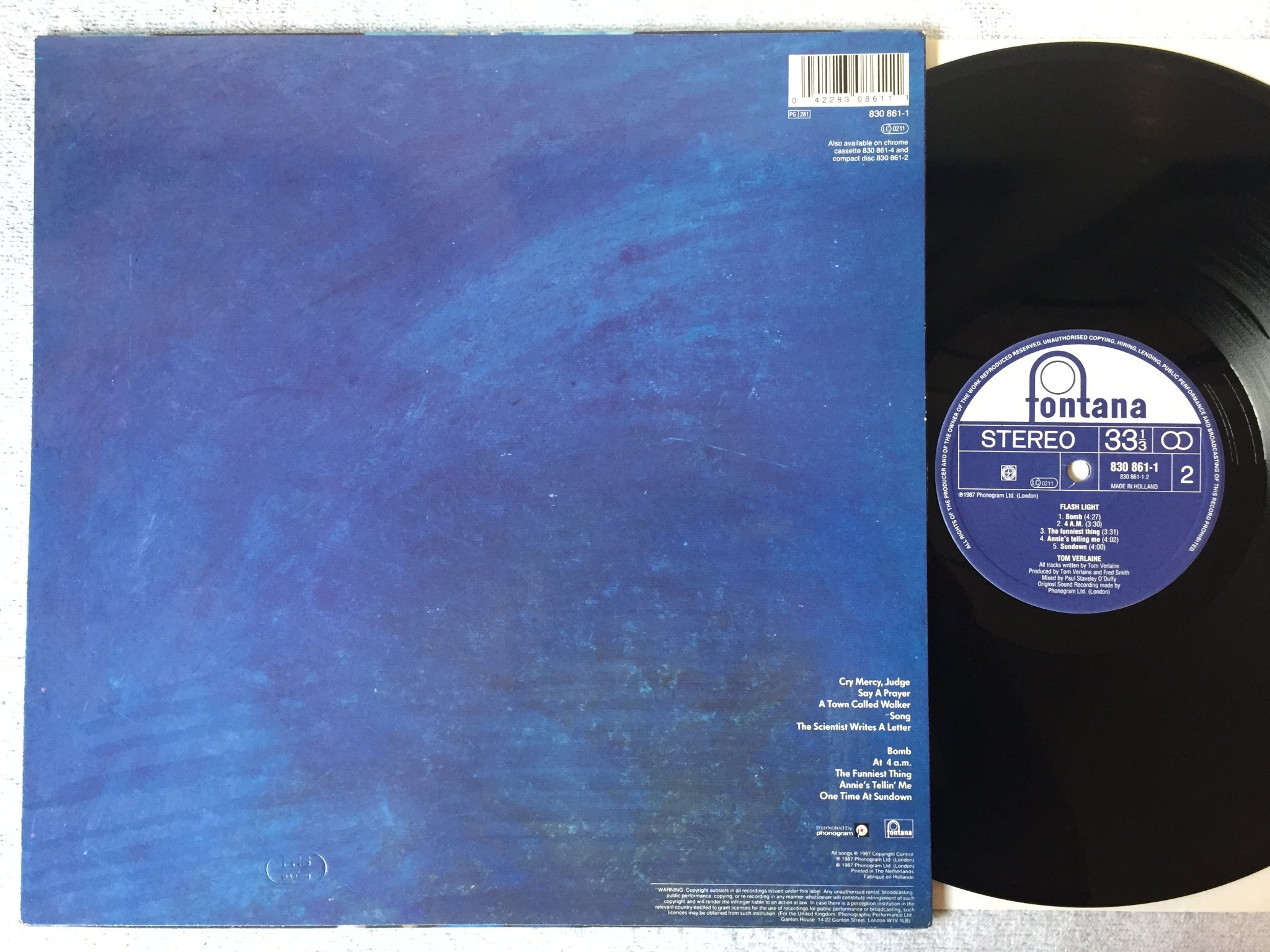 Omslagsbild för skivan TOM VERLAINE flash light LP -87 Hol FONTANA 830861-1