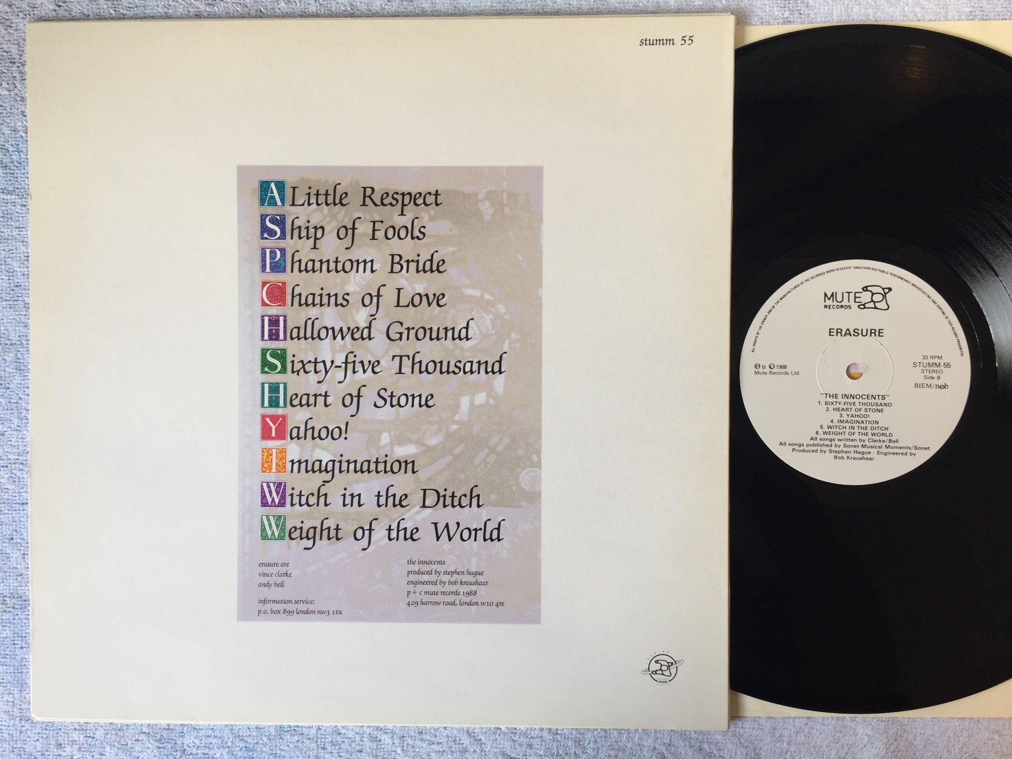 Omslagsbild för skivan ERASURE the innocents LP -88 Swe MUTE STUMM-55