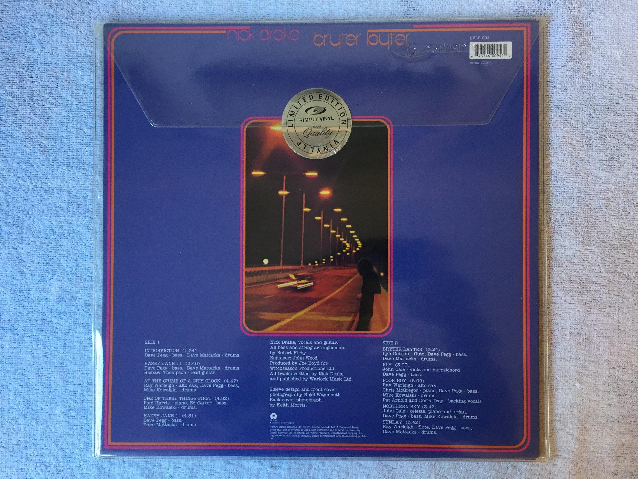 Omslagsbild för skivan NICK DRAKE Bryter Layter LP -71/99 SIMPLY VINYL SVLP 094 180g NM 