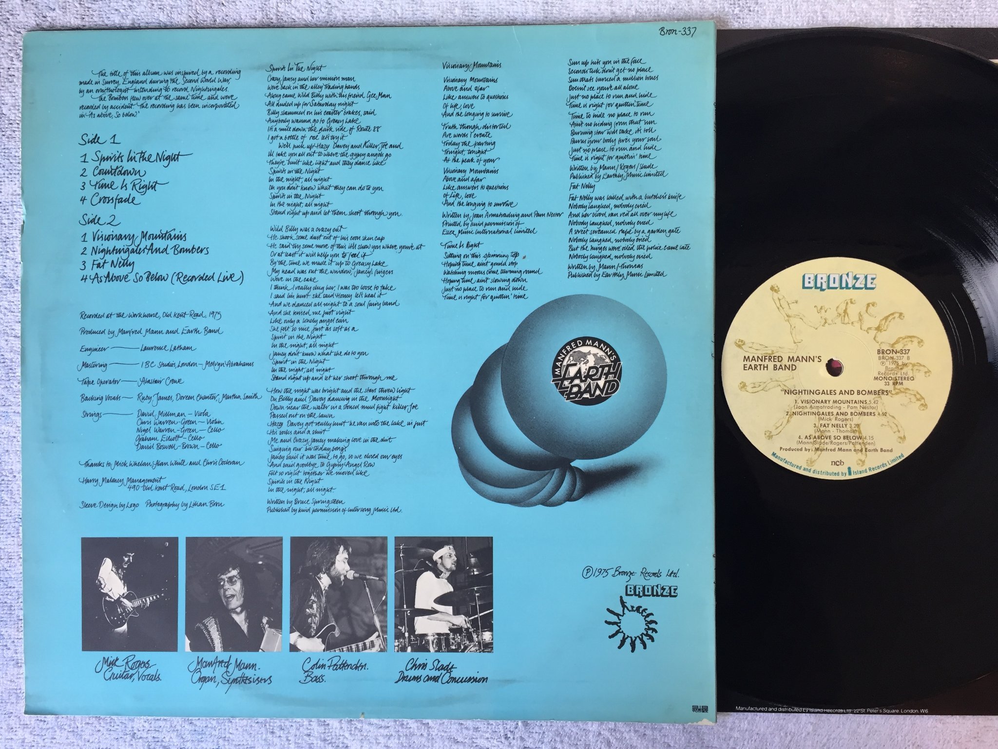Omslagsbild för skivan MANFRED MANN'S EARTH BAND nightingales and bombers LP -75 Swe BRONZE BRON-337