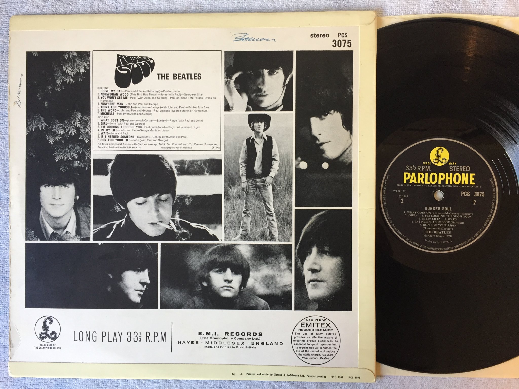 Omslagsbild för skivan THE BEATLES rubber soul LP -65 UK PARLOPHONE PCS 3075 (-3/-3 Endings)